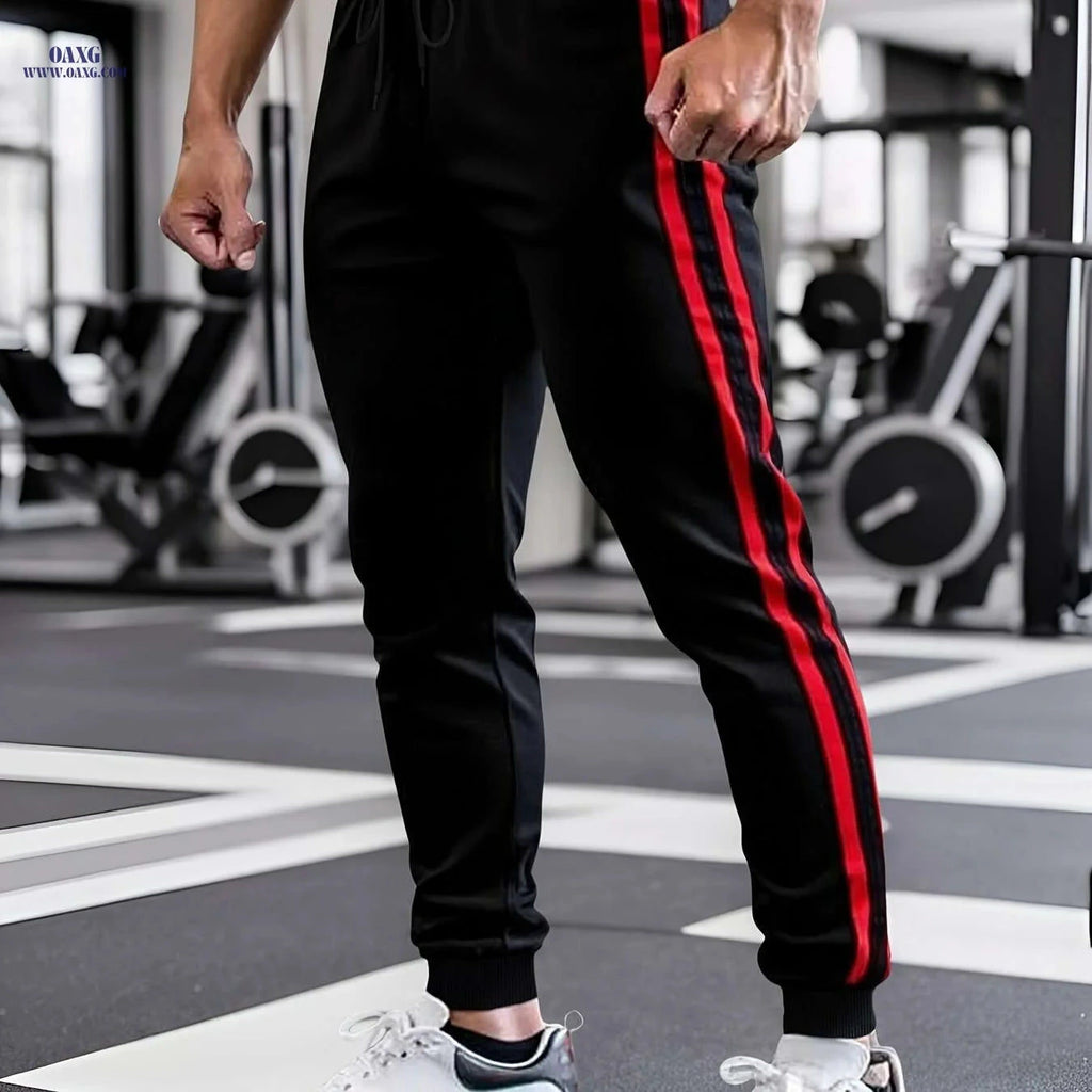 Men's Comfort Fit Color Block Joggers - Elastic Waist, Perfect for Sports   OAXG 