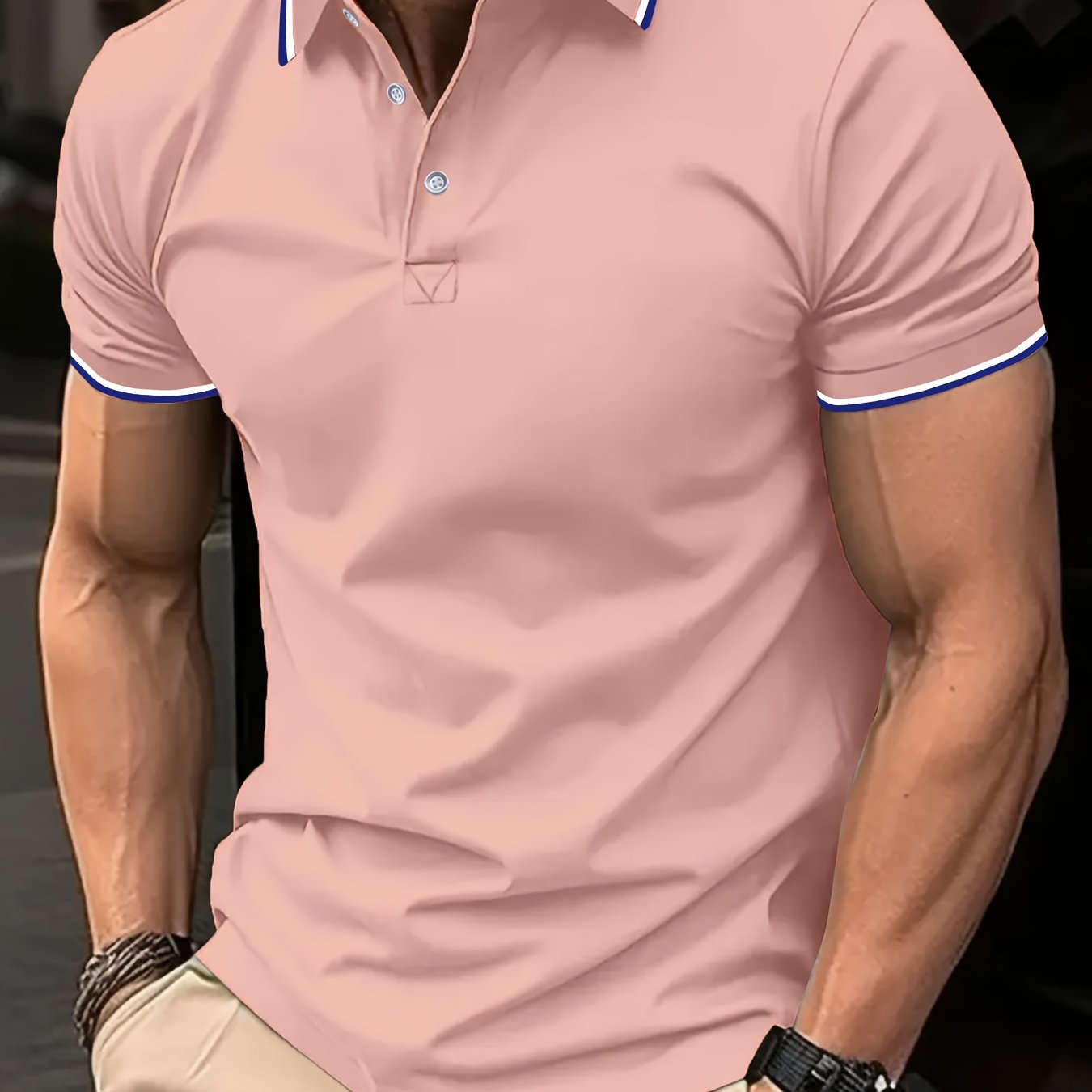 Men's Comfortable Polo Shirt - Classic Short Sleeve, Solid Color   OAXG 