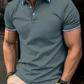Men's Comfortable Polo Shirt - Classic Short Sleeve, Solid Color   OAXG 