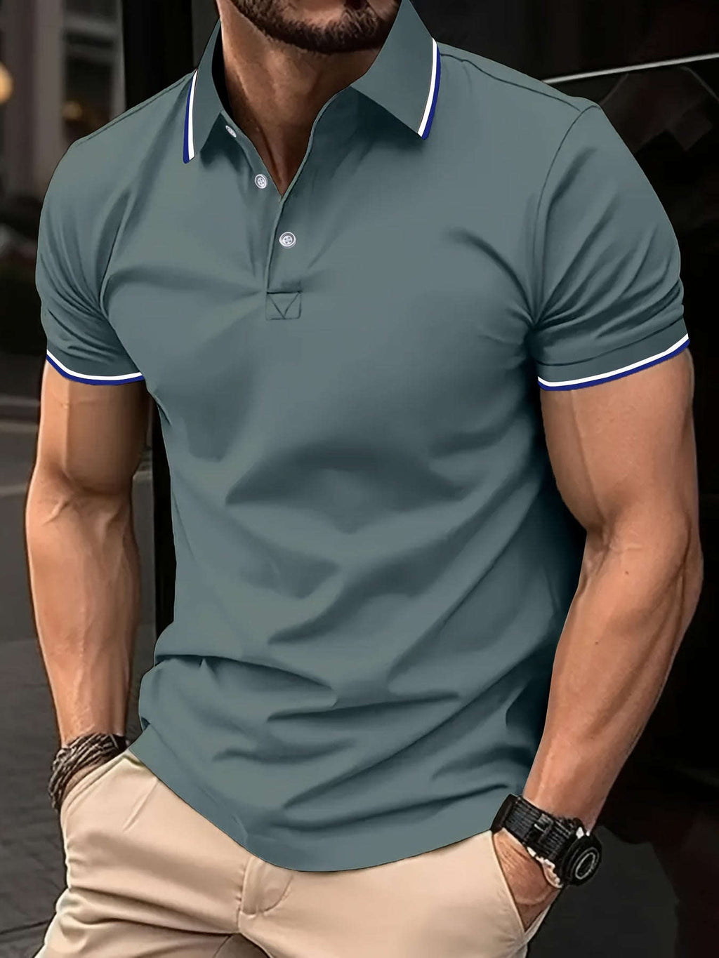 Men's Comfortable Polo Shirt - Classic Short Sleeve, Solid Color   OAXG 