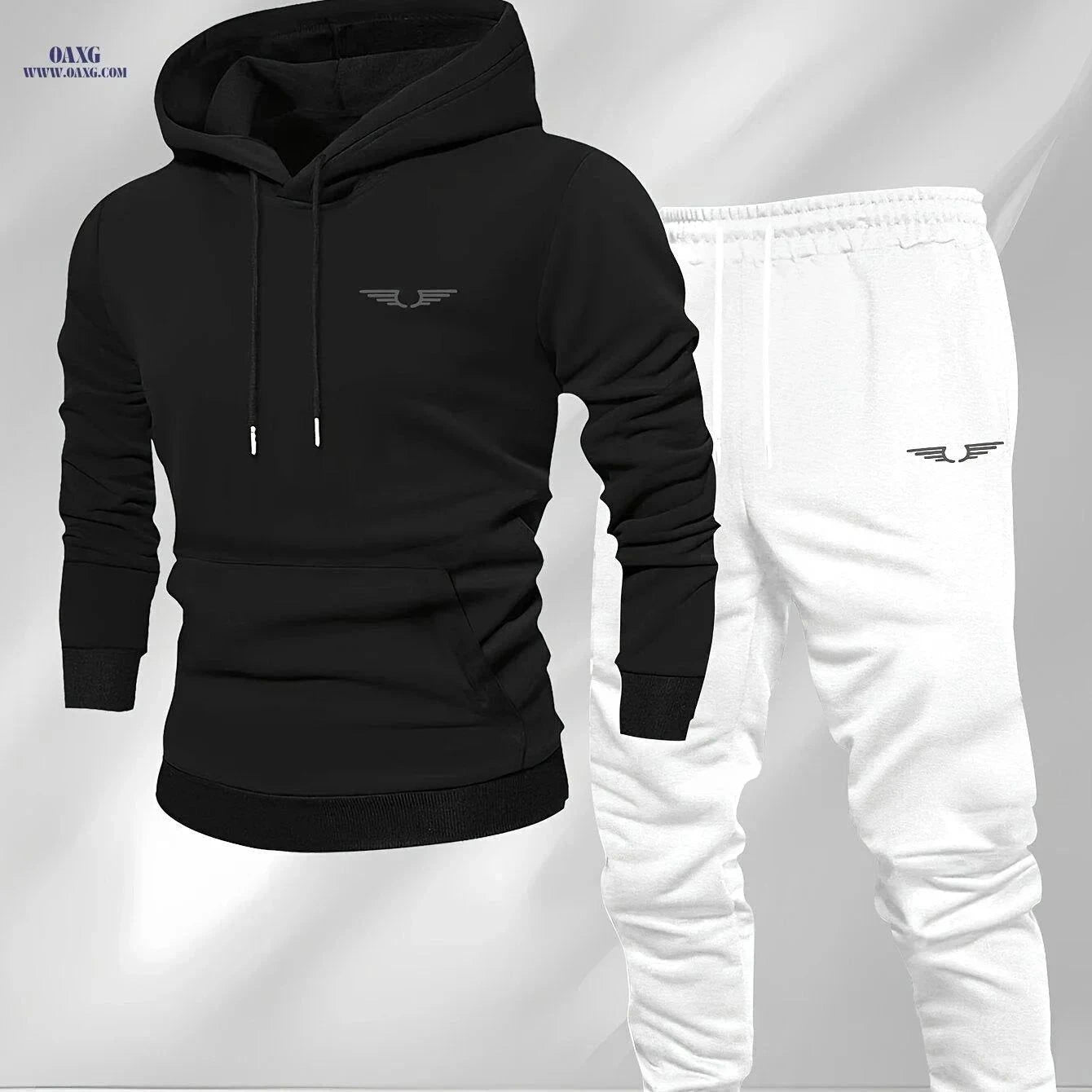 Men's Comfortable Velvet Lined Hoodie Pants Set - Casual Fall Style   OAXG Black / FR S