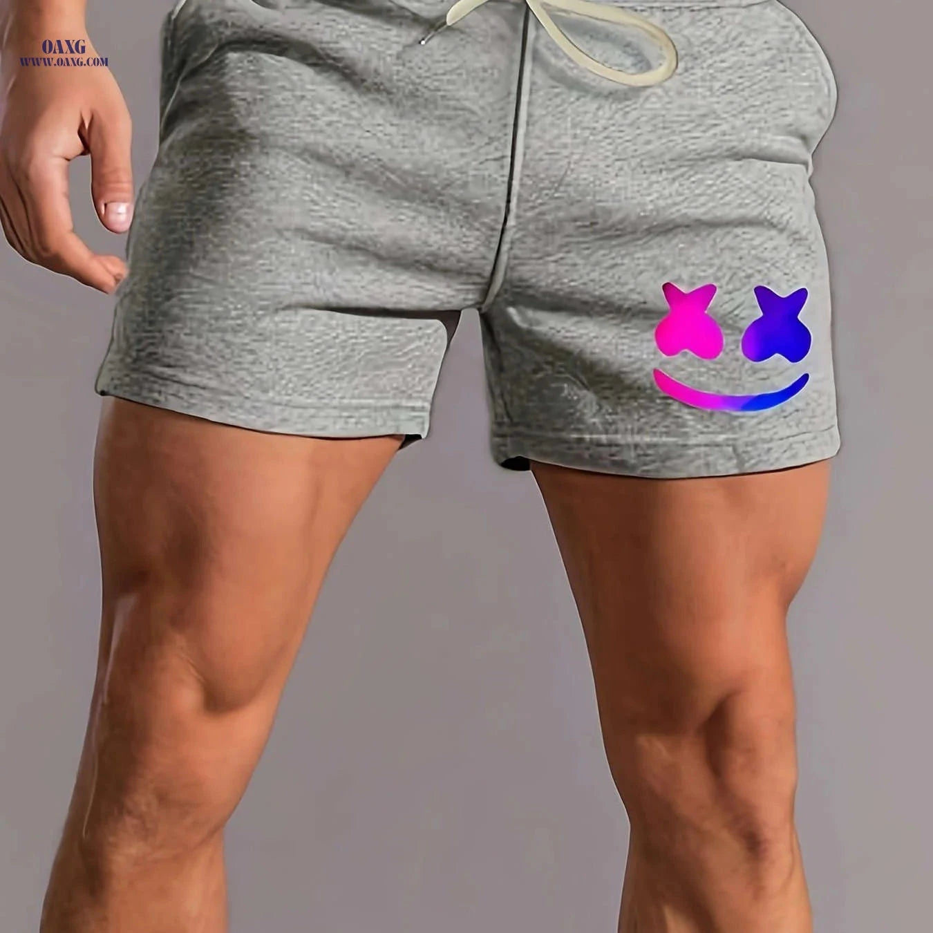 Men's Comfy Smiling Face Pattern Shorts - Drawstring, Slight Stretch   OAXG 