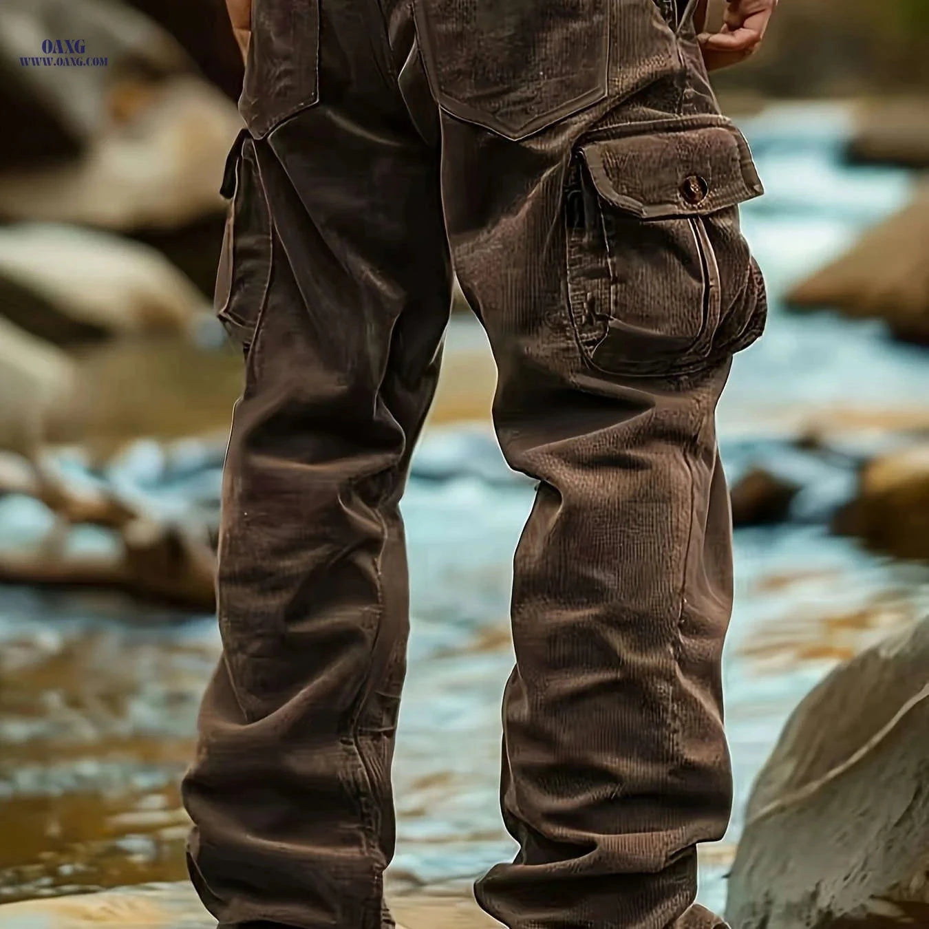 Men's Corduroy Cargo Pants - Multi-Pocket Casual Trousers   OAXG 