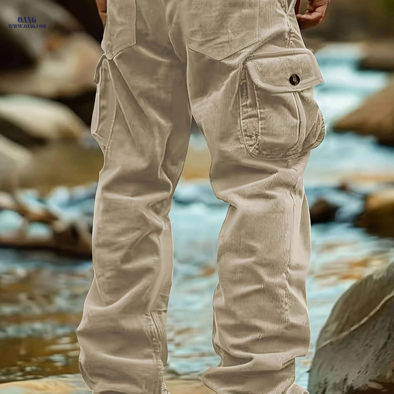 Men's Corduroy Cargo Pants - Multi-Pocket Casual Trousers   OAXG 