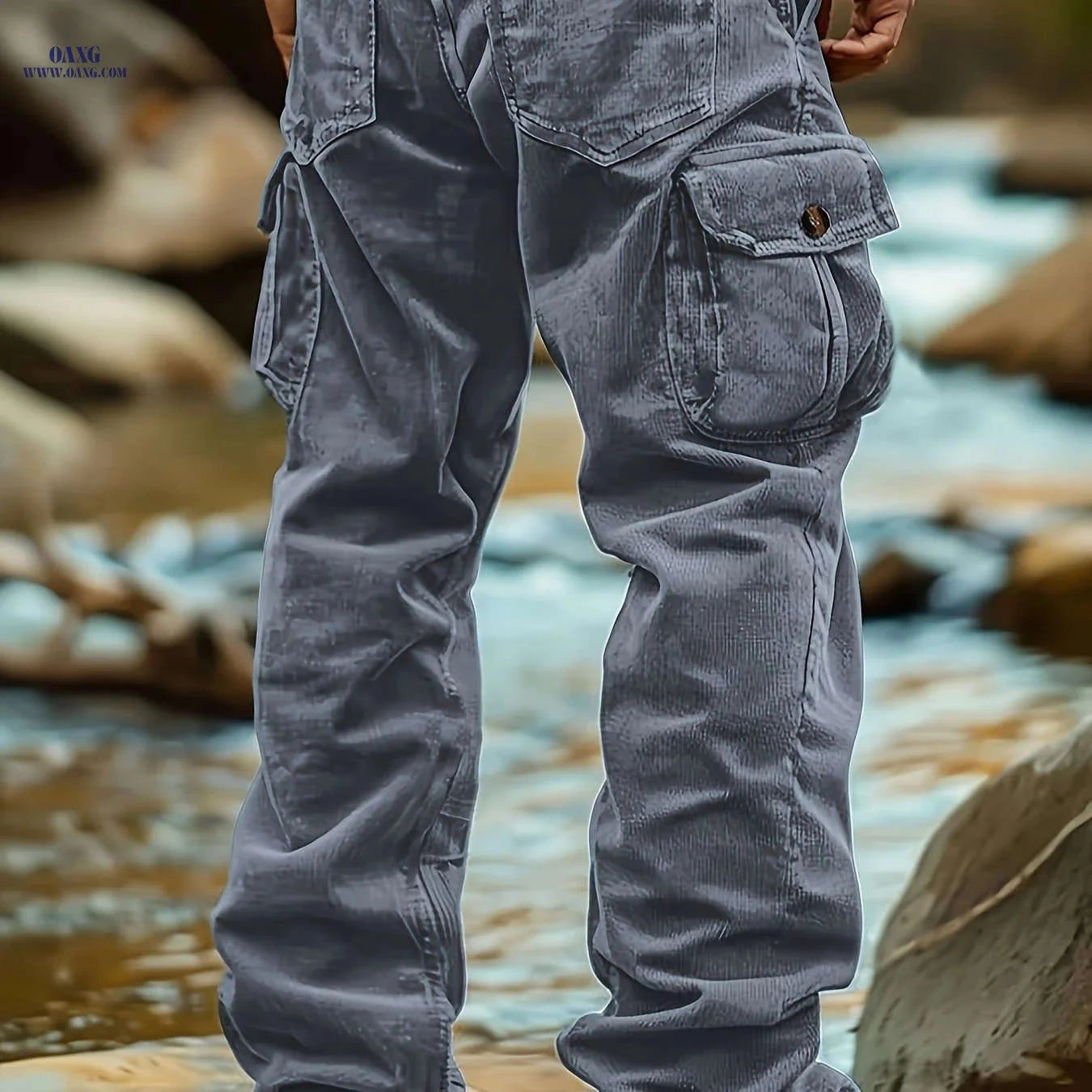 Men's Corduroy Cargo Pants - Multi-Pocket Casual Trousers   OAXG 