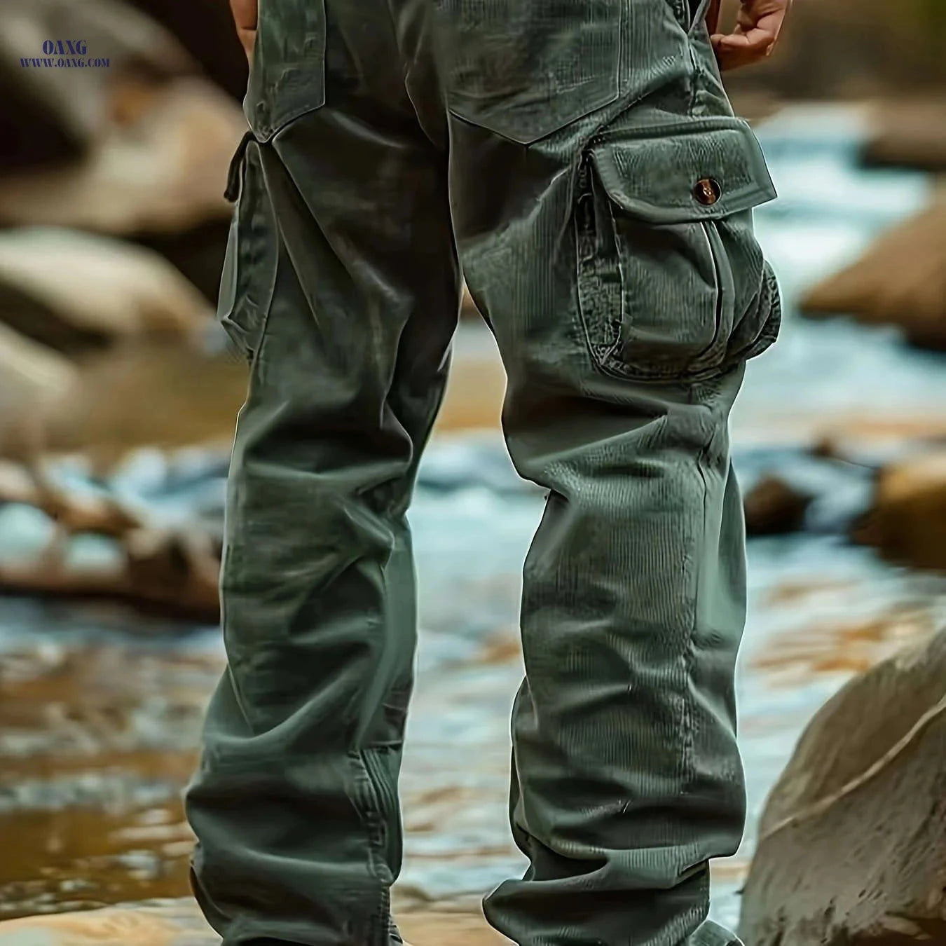 Men's Corduroy Cargo Pants - Multi-Pocket Casual Trousers   OAXG Army Green / FR S