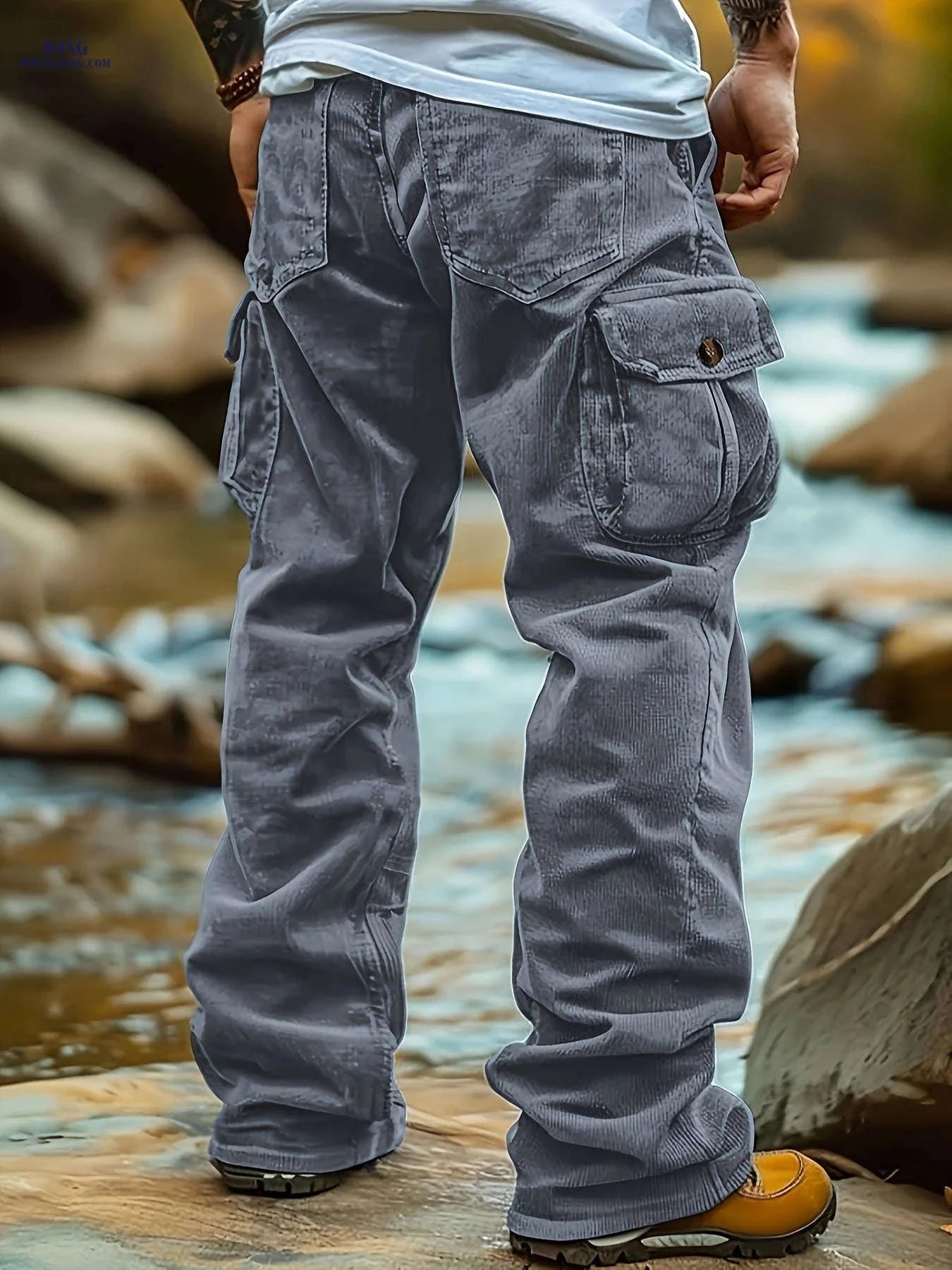Men's Corduroy Cargo Pants - Multi-Pocket Casual Trousers   OAXG Army Green / FR S