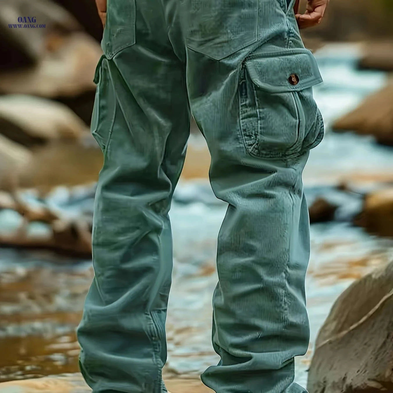 Men's Corduroy Cargo Pants - Multi-Pocket Casual Trousers   OAXG Army Green / FR S