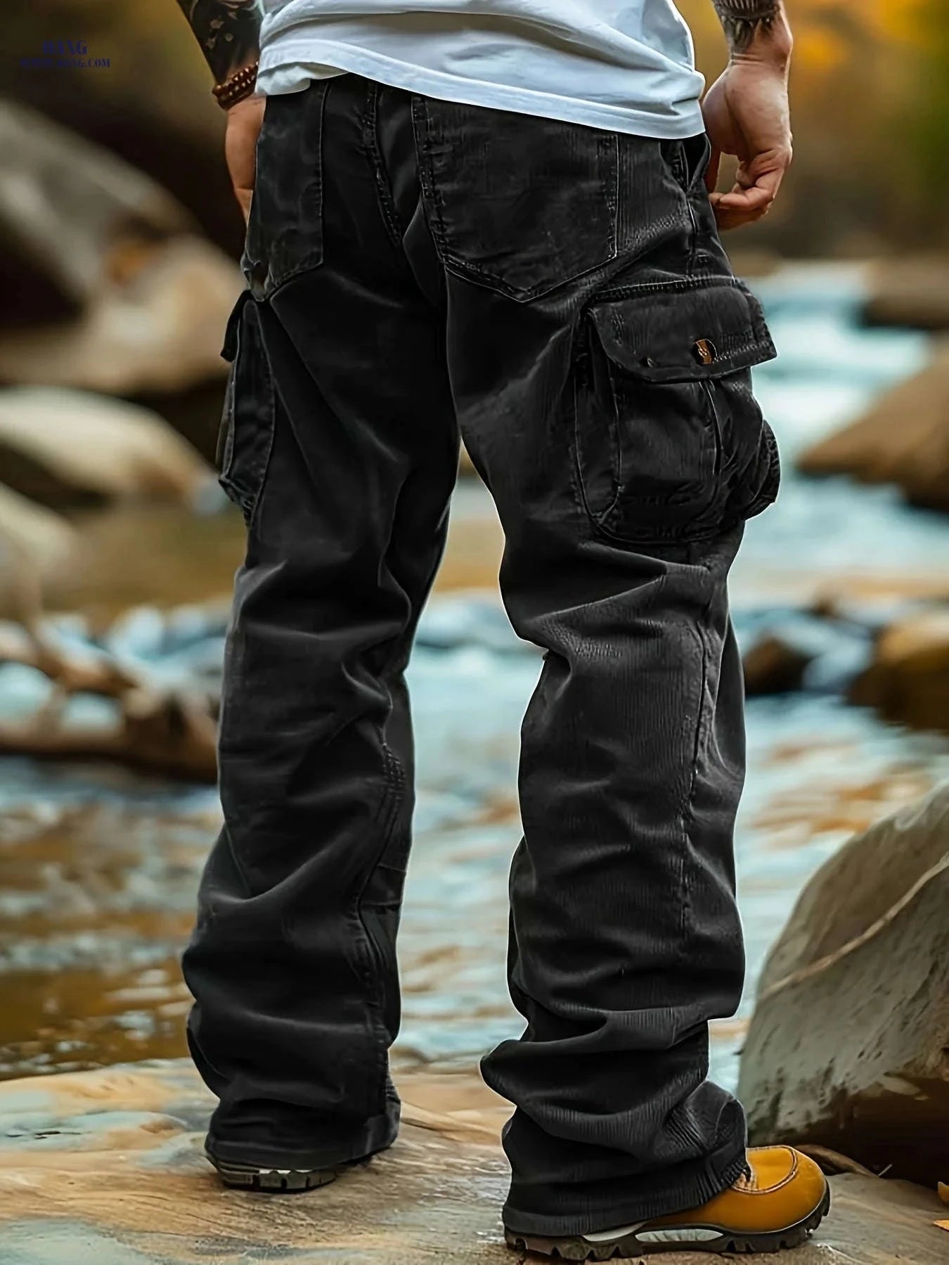 Men's Corduroy Cargo Pants - Multi-Pocket Casual Trousers   OAXG 
