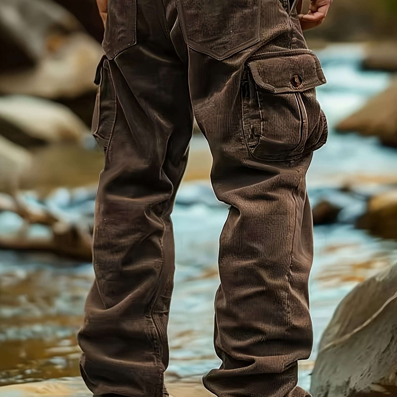 Men's Corduroy Cargo Pants - Multi-Pocket Casual Trousers   OAXG 