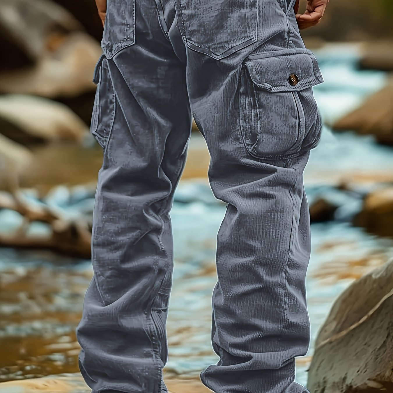 Men's Corduroy Cargo Pants - Multi-Pocket Casual Trousers   OAXG 