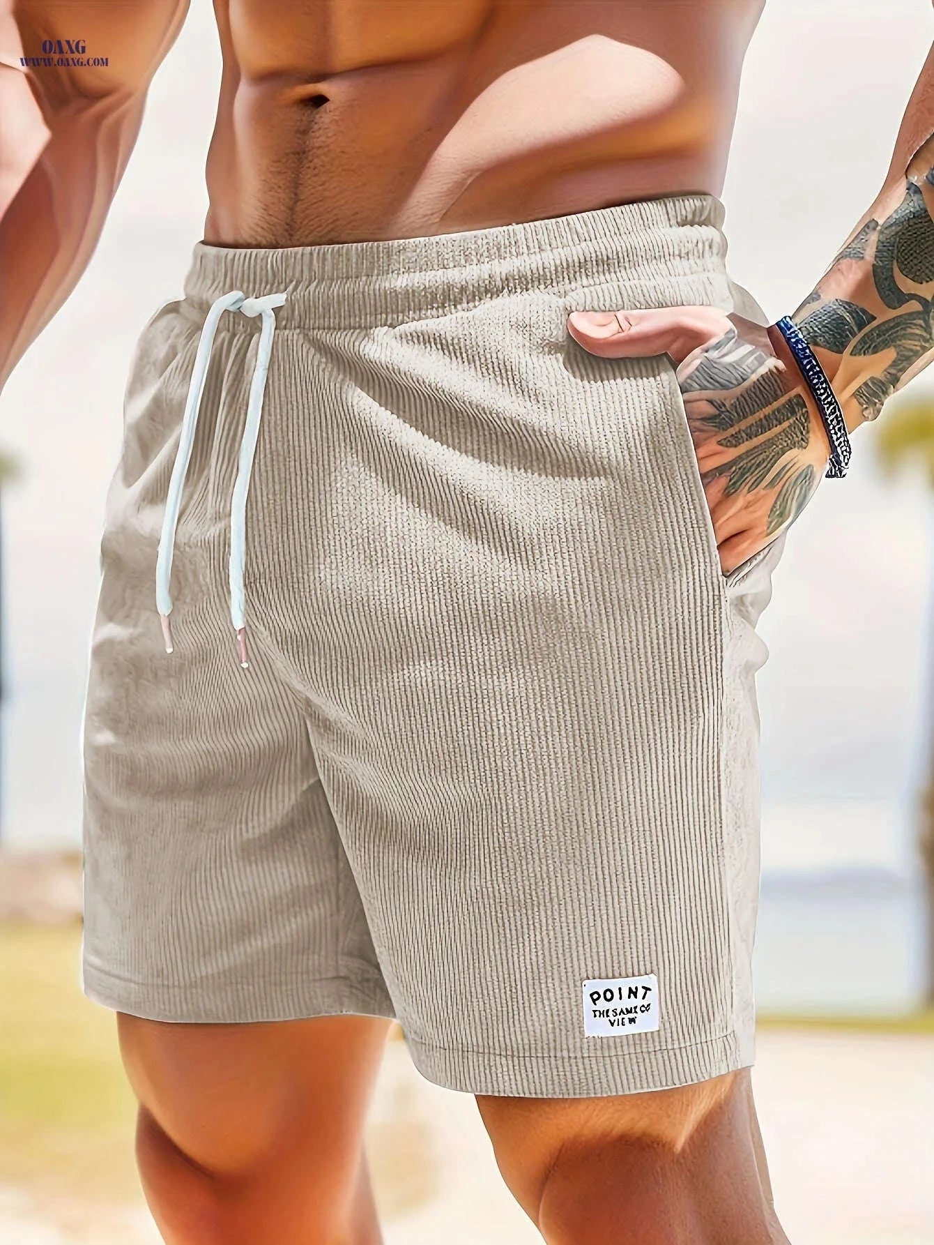 Men's Corduroy Casual Shorts - Drawstring, Pockets, Solid Colors   OAXG 