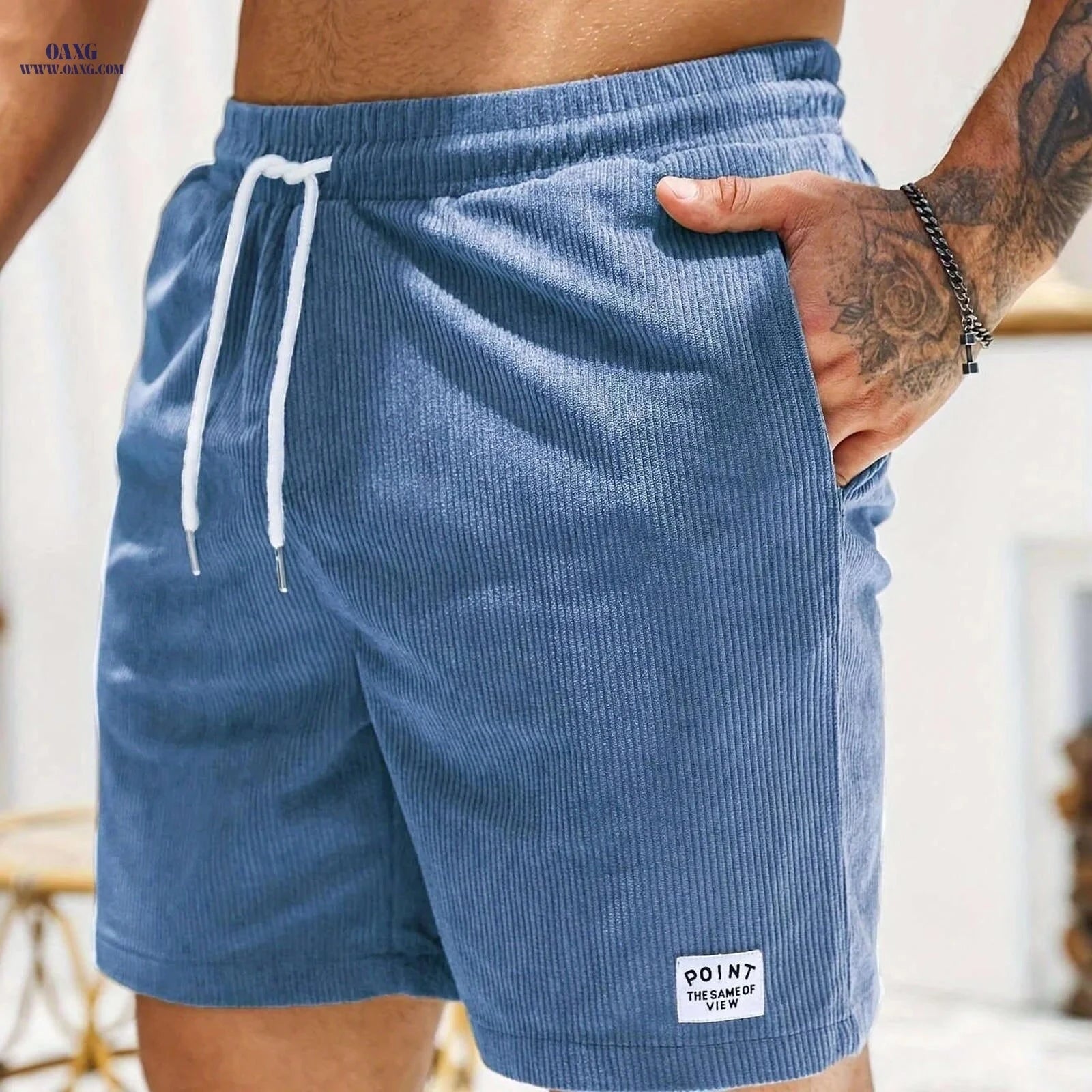 Men's Corduroy Casual Shorts - Drawstring, Pockets, Solid Colors   OAXG 