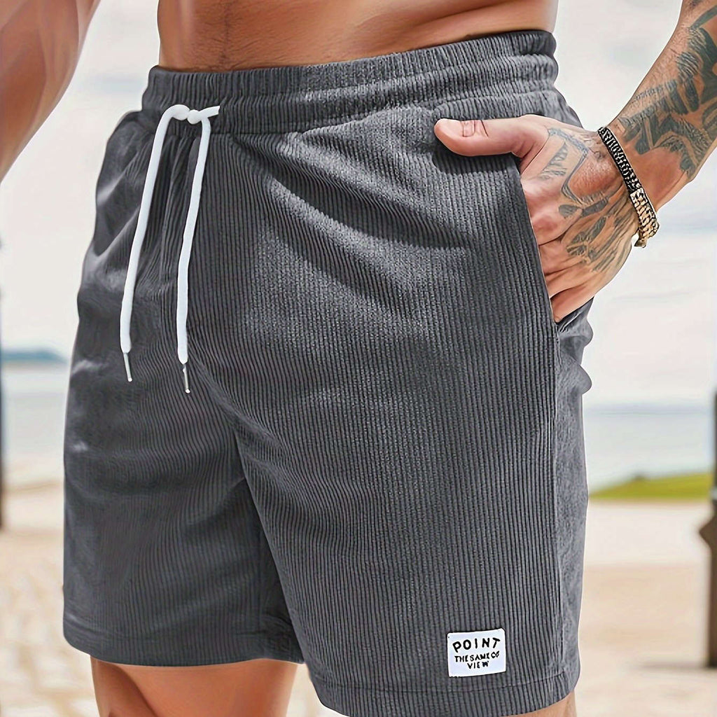 Men's Corduroy Casual Shorts - Drawstring, Pockets, Solid Colors   OAXG 