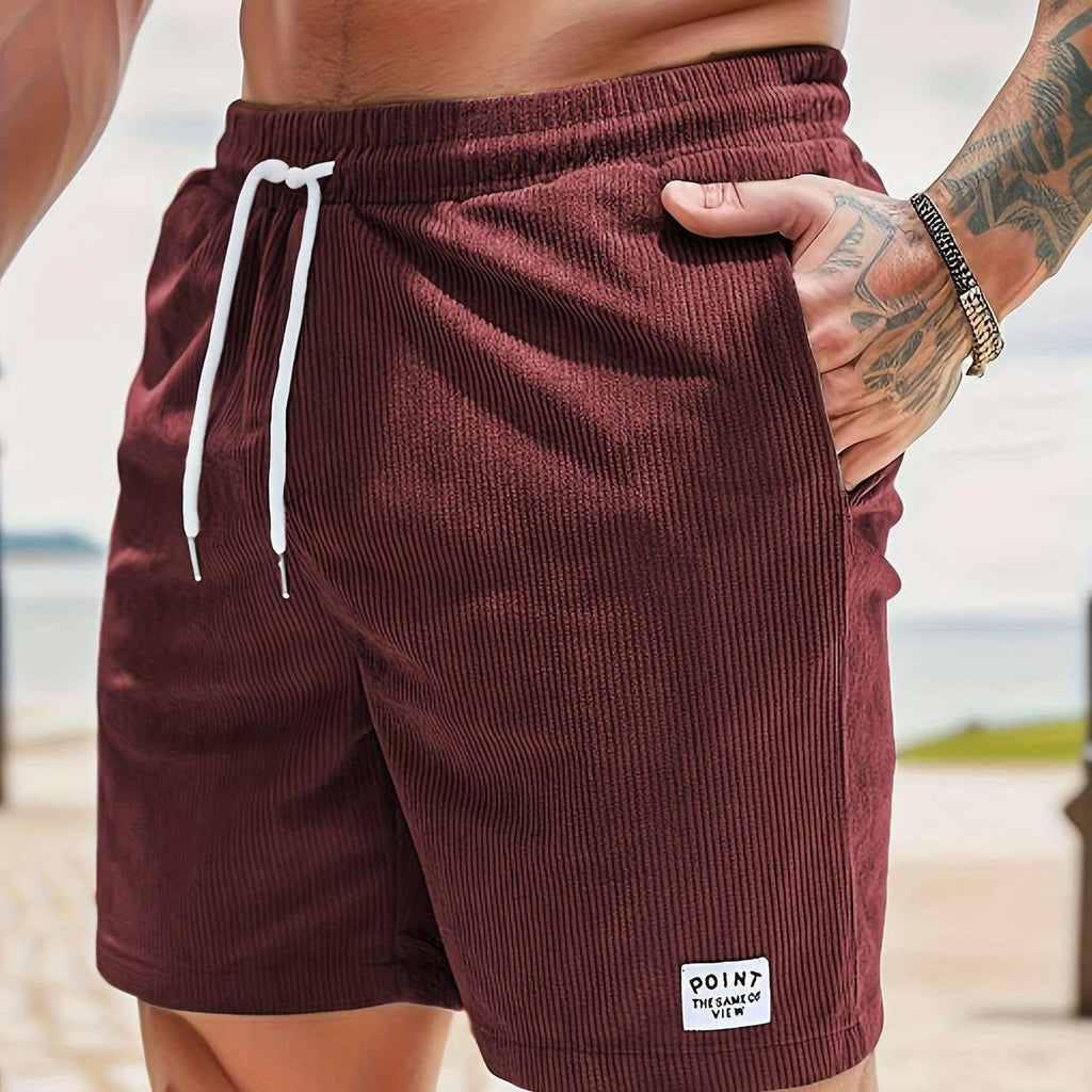 Men's Corduroy Casual Shorts - Drawstring, Pockets, Solid Colors   OAXG 