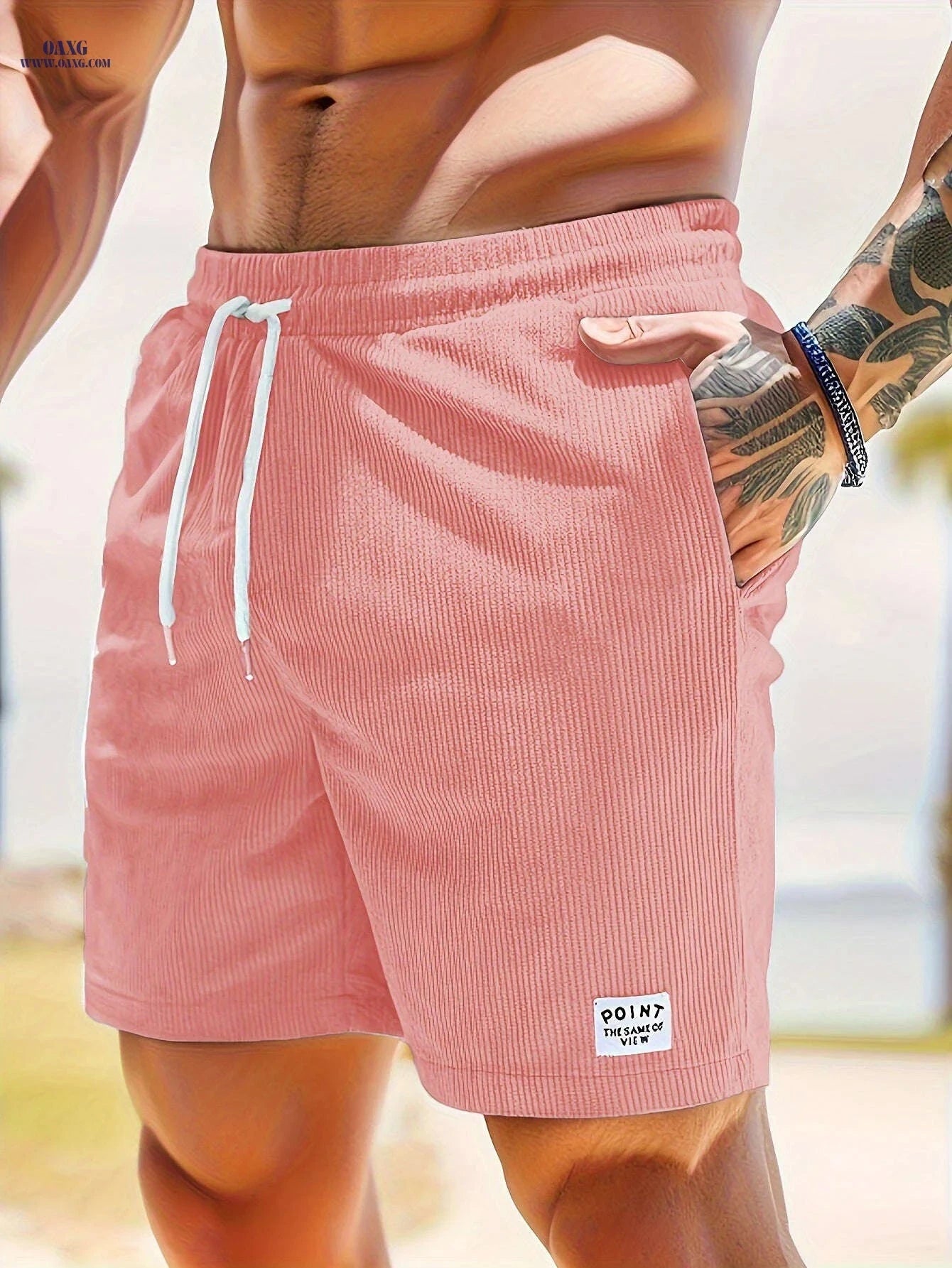 Men's Corduroy Casual Shorts - Drawstring, Pockets, Solid Colors   OAXG 