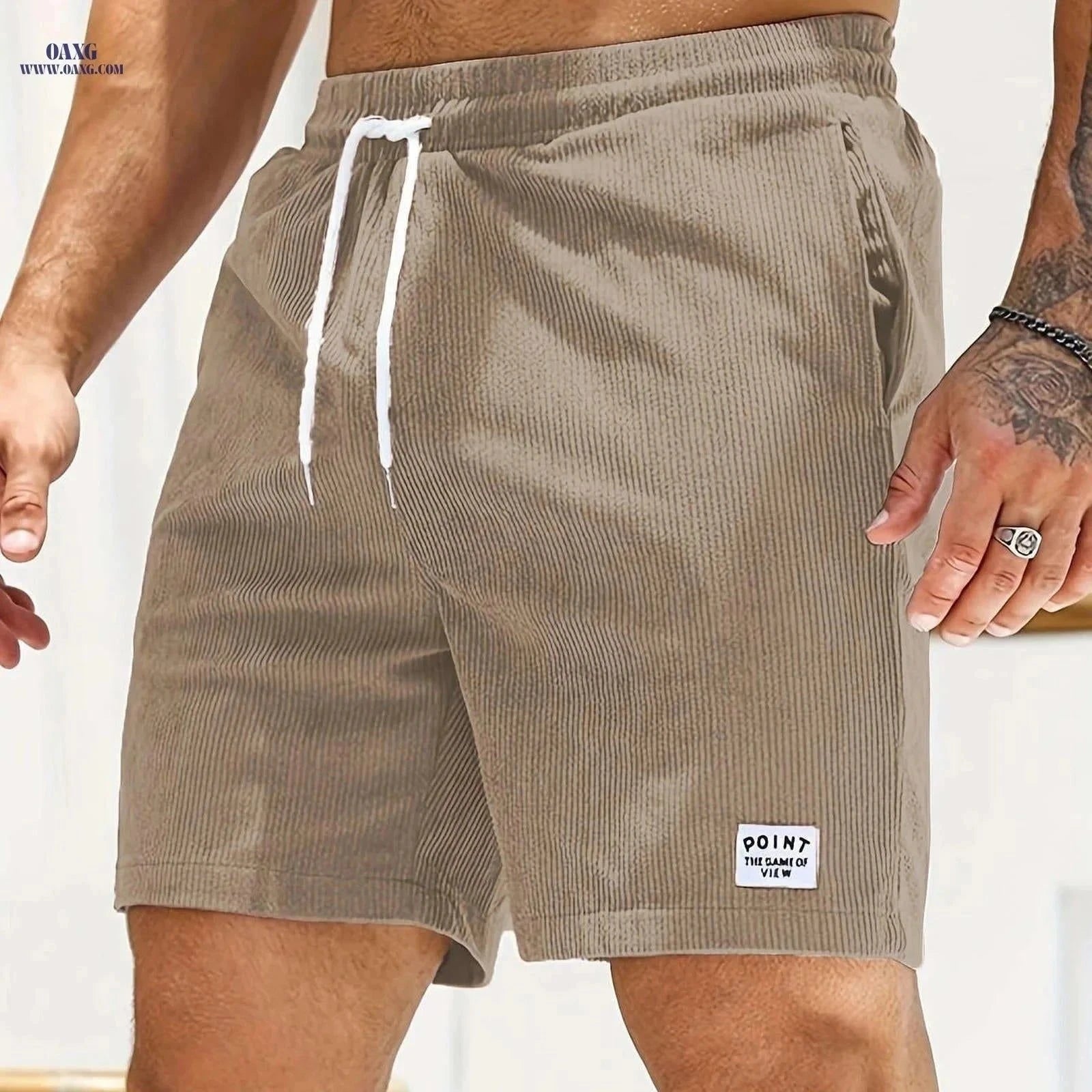 Men's Corduroy Casual Shorts - Drawstring, Pockets, Solid Colors   OAXG Army Green / FR S
