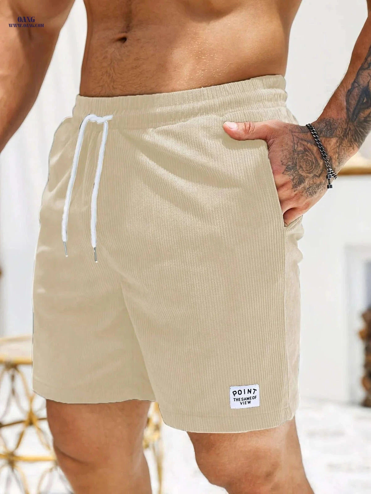 Men's Corduroy Casual Shorts - Drawstring, Pockets, Solid Colors   OAXG Army Green / FR S