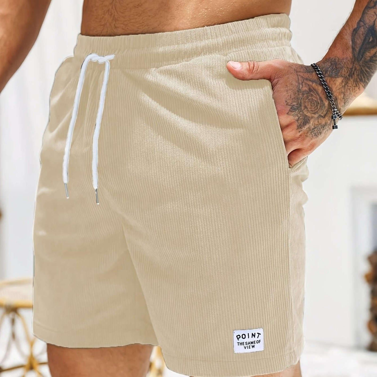Men's Corduroy Casual Shorts - Drawstring, Pockets, Solid Colors   OAXG Army Green / FR S
