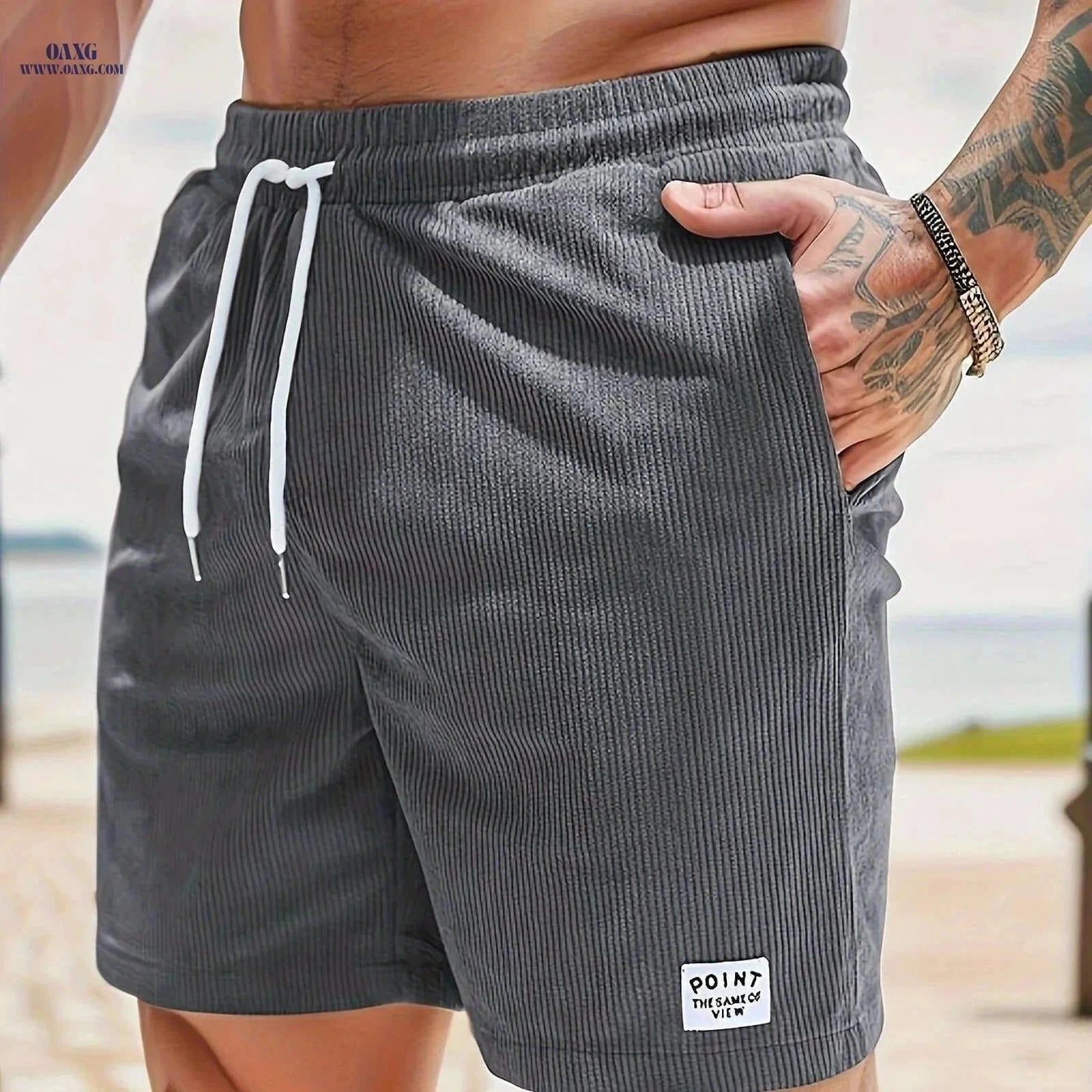 Men's Corduroy Casual Shorts - Drawstring, Pockets, Solid Colors   OAXG Army Green / FR S