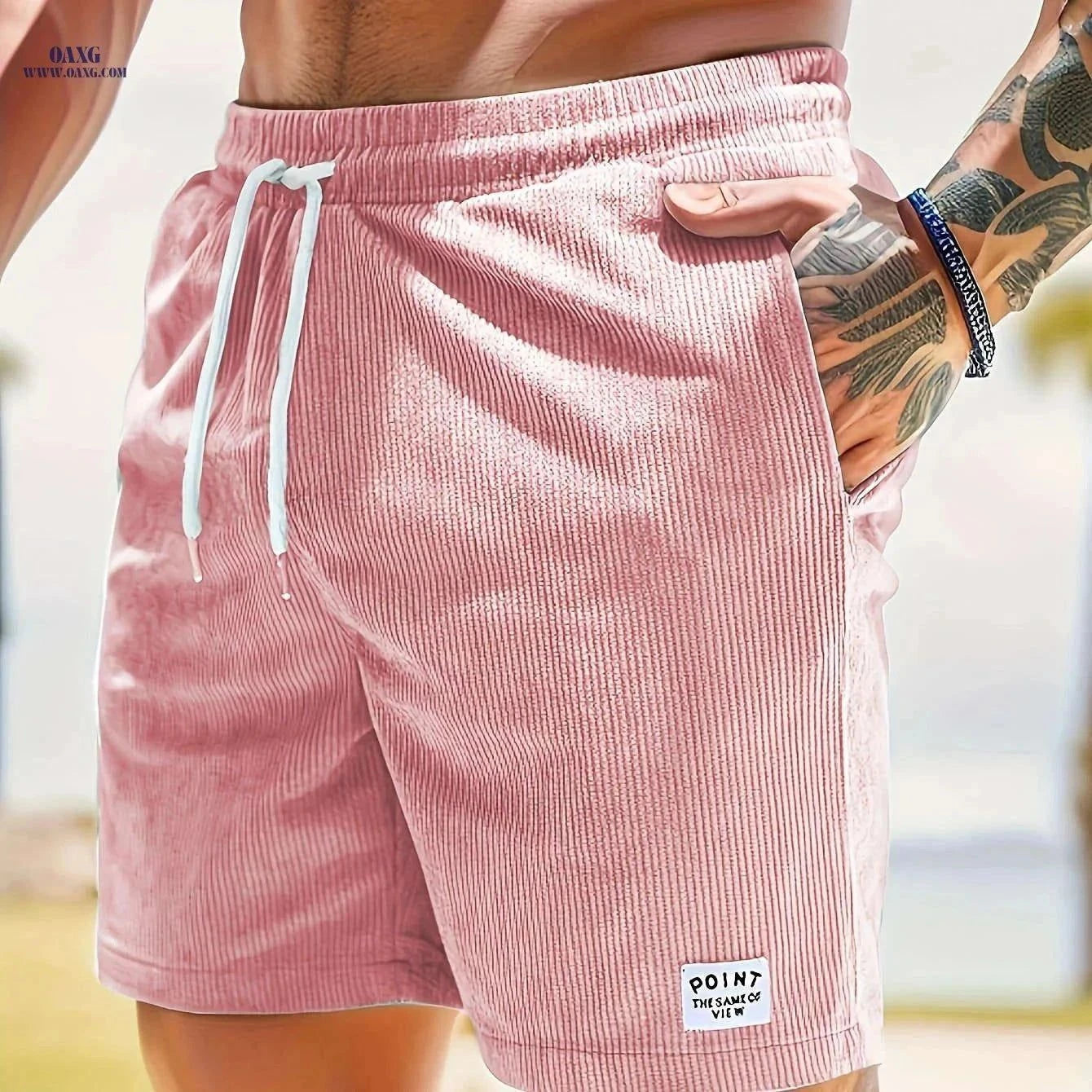 Men's Corduroy Casual Shorts - Drawstring, Pockets, Solid Colors   OAXG Army Green / FR S