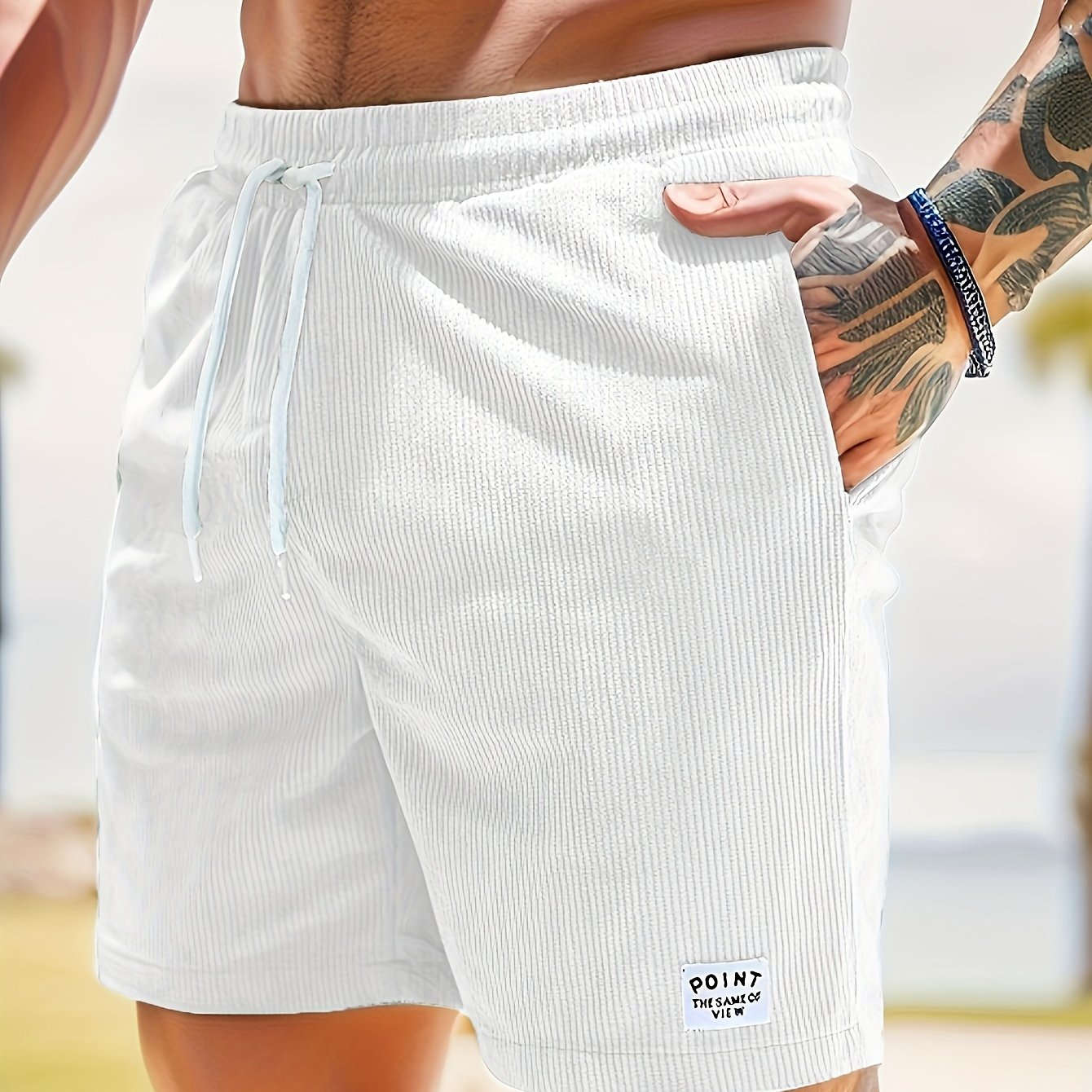 Men's Corduroy Casual Shorts - Drawstring, Pockets, Solid Colors   OAXG Army Green / FR S