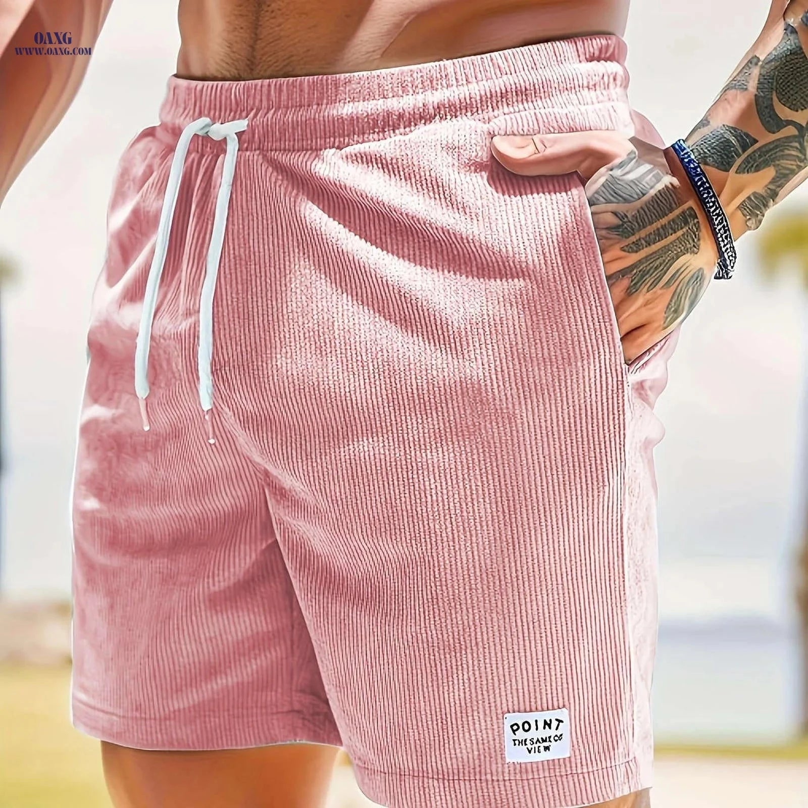 Men's Corduroy Casual Shorts - Drawstring, Pockets, Solid Colors   OAXG 