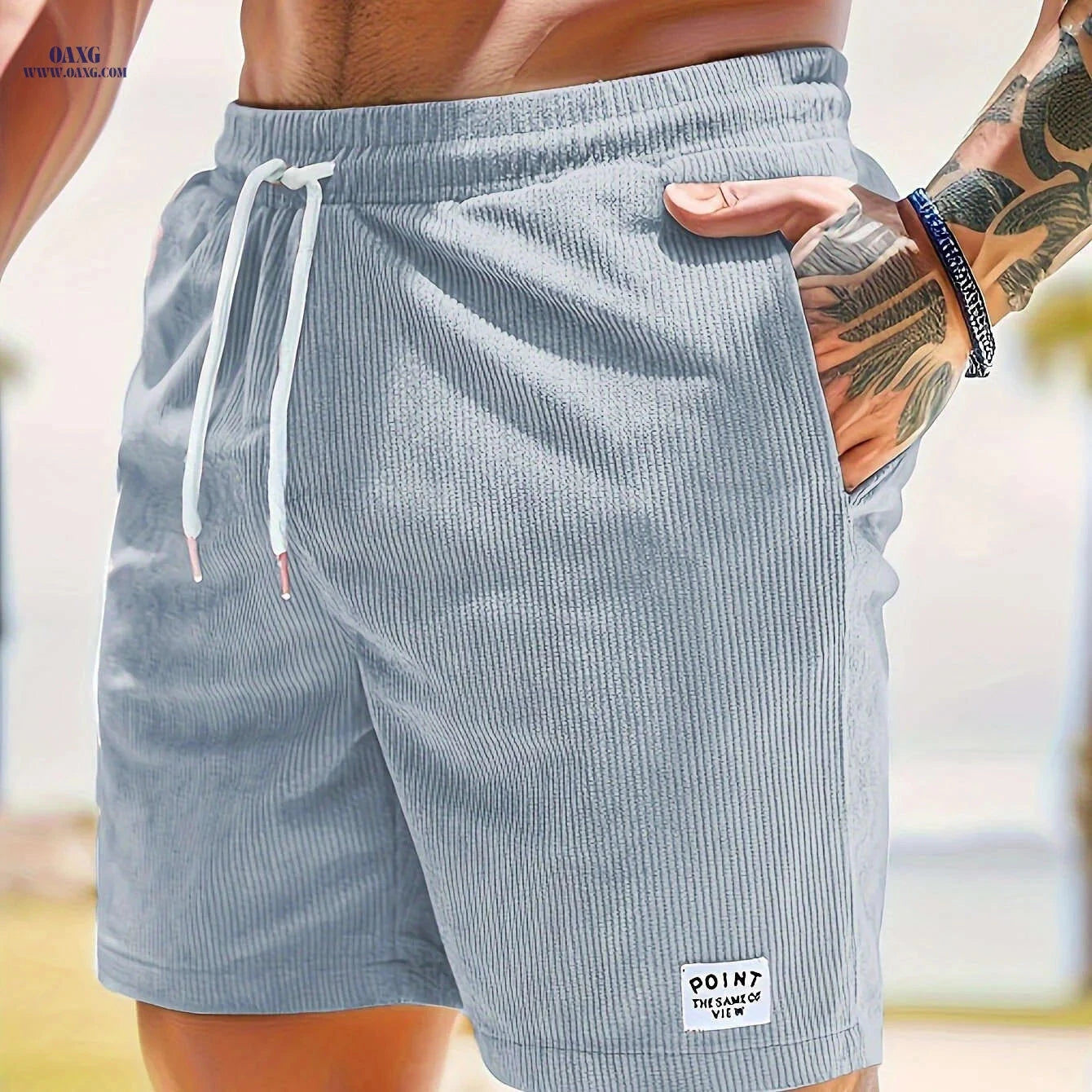 Men's Corduroy Casual Shorts - Drawstring, Pockets, Solid Colors   OAXG 