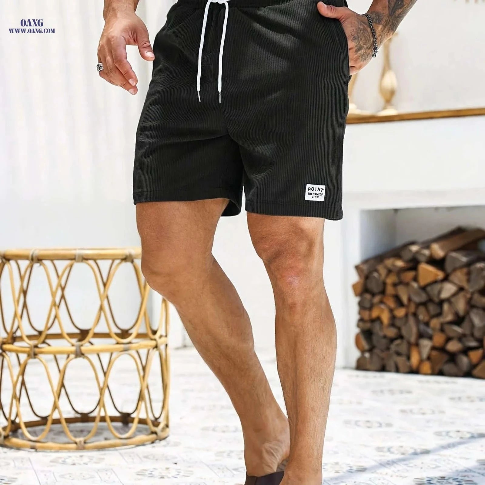 Men's Corduroy Casual Shorts - Drawstring, Pockets, Solid Colors   OAXG 