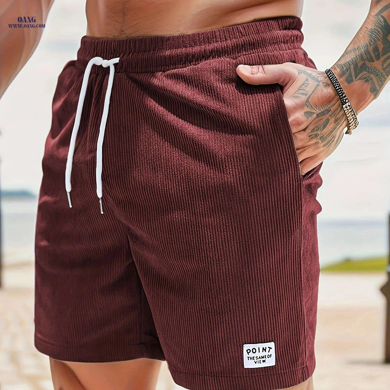 Men's Corduroy Casual Shorts - Drawstring, Pockets, Solid Colors   OAXG 