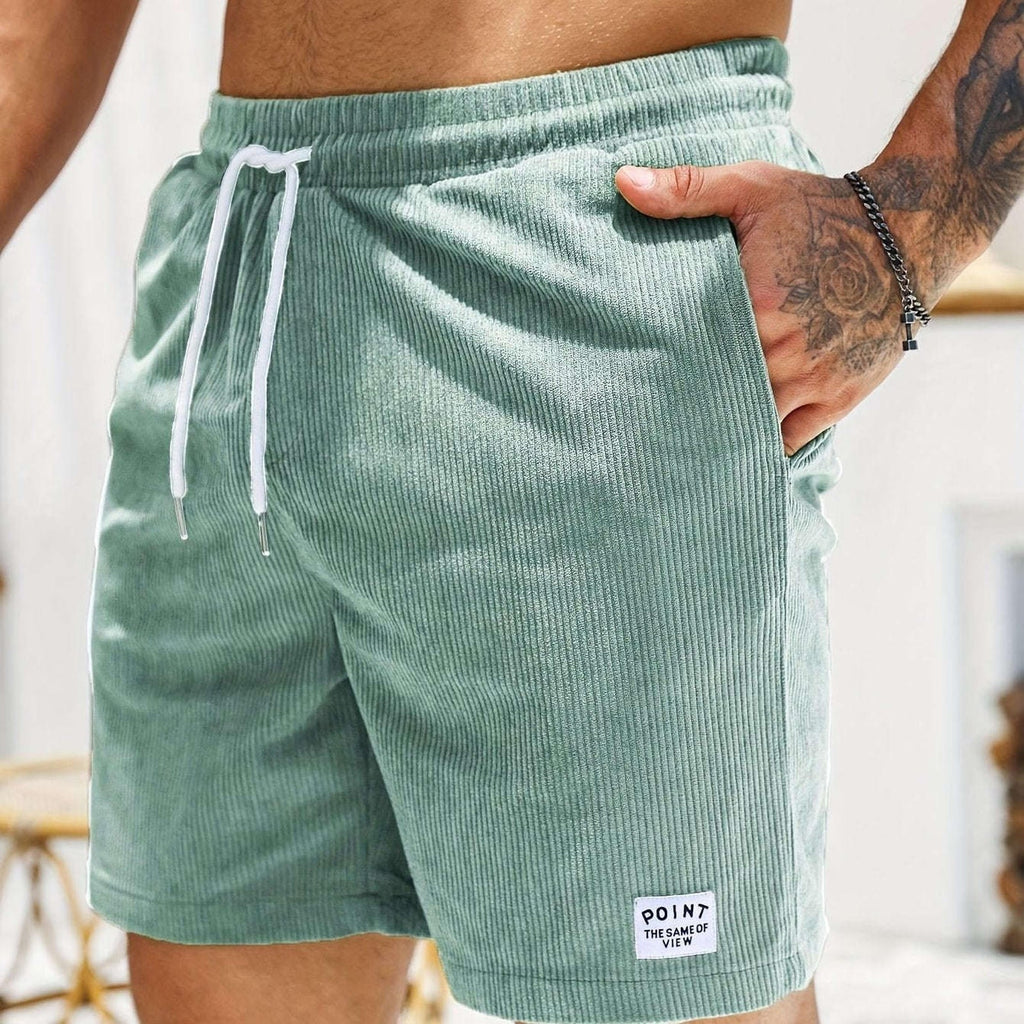 Men's Corduroy Casual Shorts - Drawstring, Pockets, Solid Colors   OAXG 