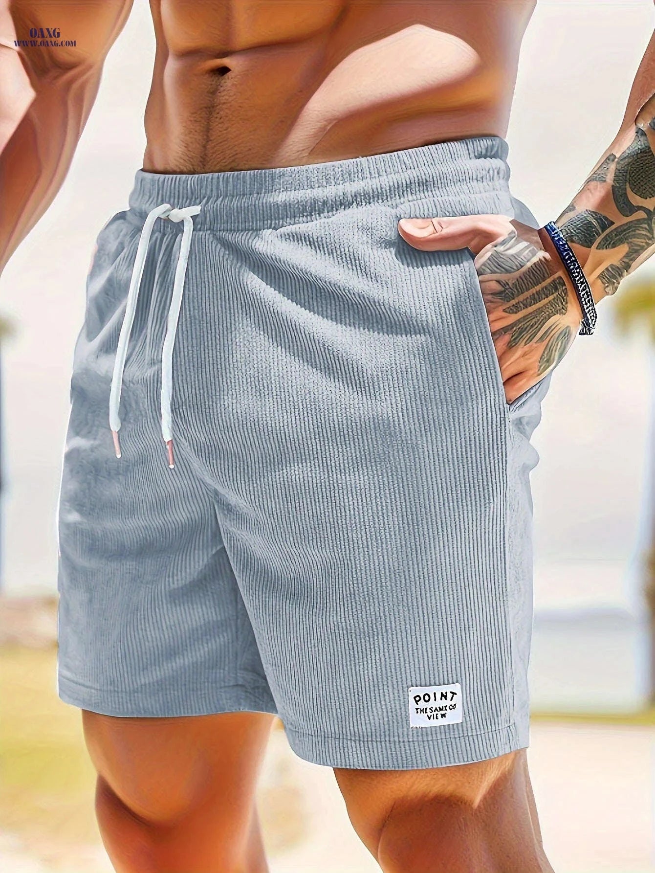 Men's Corduroy Casual Shorts - Drawstring, Pockets, Solid Colors   OAXG 