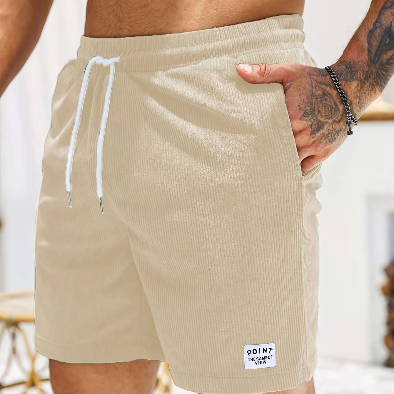 Men's Corduroy Casual Shorts - Drawstring, Pockets, Solid Colors   OAXG 