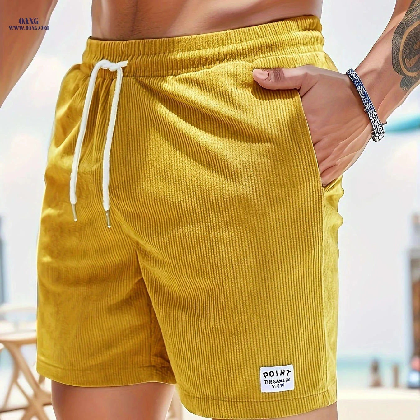 Men's Corduroy Casual Shorts - Drawstring, Pockets, Solid Colors   OAXG 