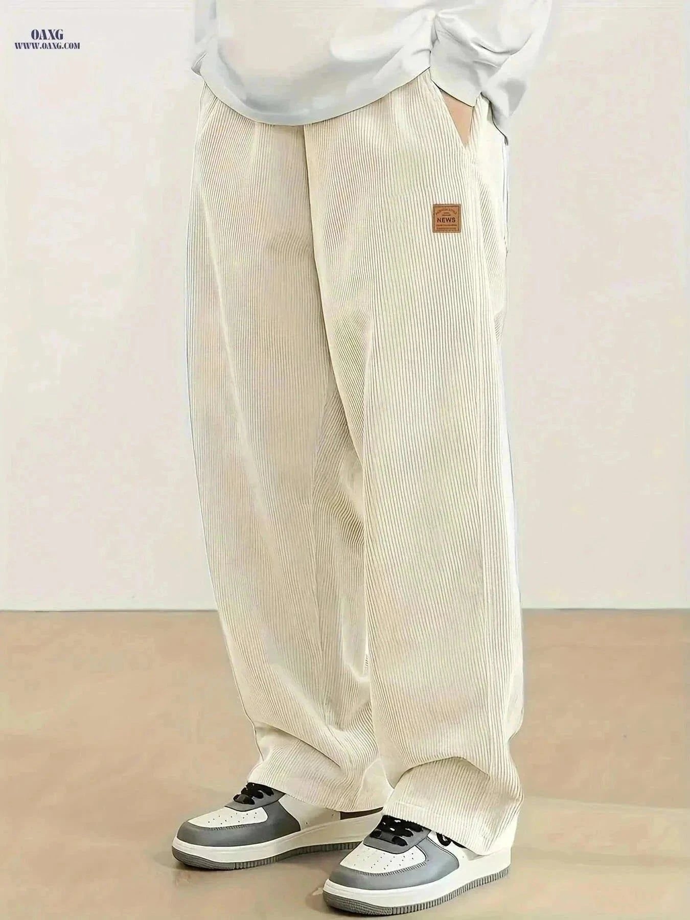 Men's Corduroy Sweatpants - Loose Fit, Casual Black & White Design   OAXG Black / S
