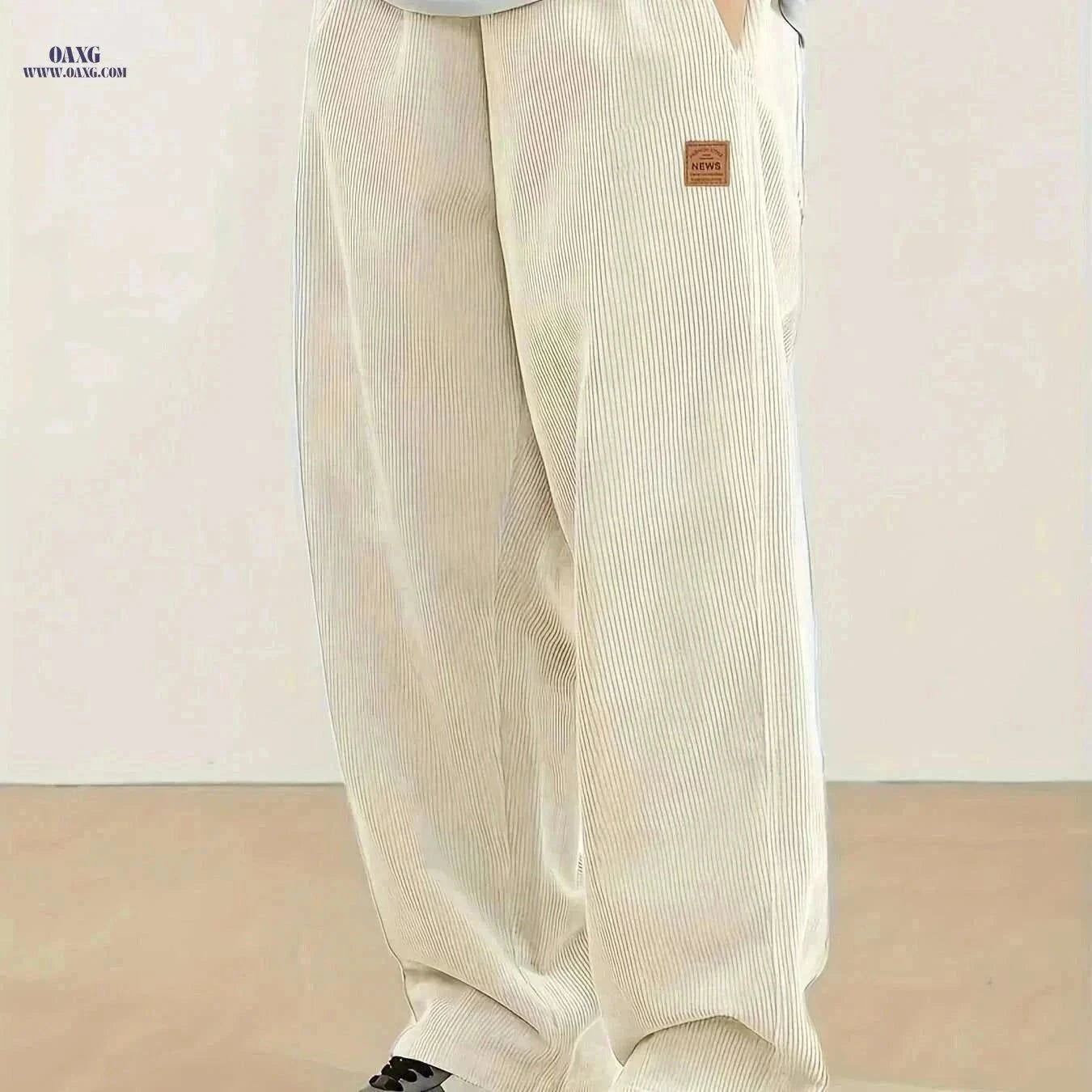Men's Corduroy Sweatpants - Loose Fit, Casual Black & White Design   OAXG Black / S