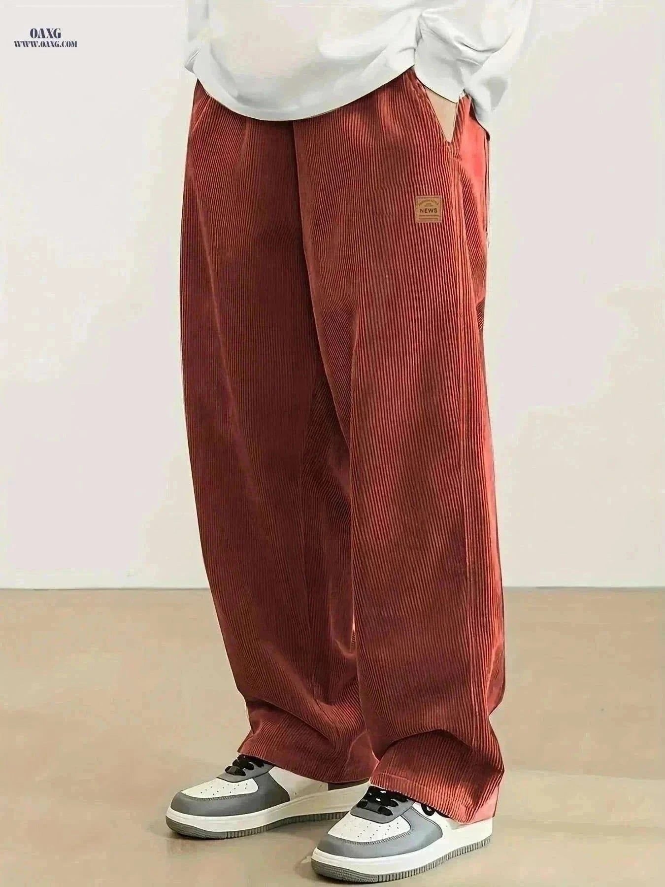 Men's Corduroy Sweatpants - Loose Fit, Casual Black & White Design   OAXG Black / S