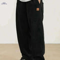 Men's Corduroy Sweatpants - Loose Fit, Casual Black & White Design   OAXG Black / S