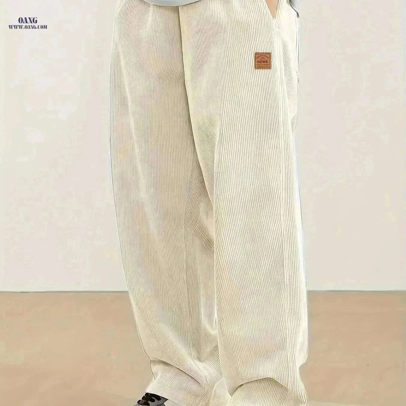 Men's Corduroy Sweatpants - Loose Fit, Casual Black & White Design   OAXG Black / S