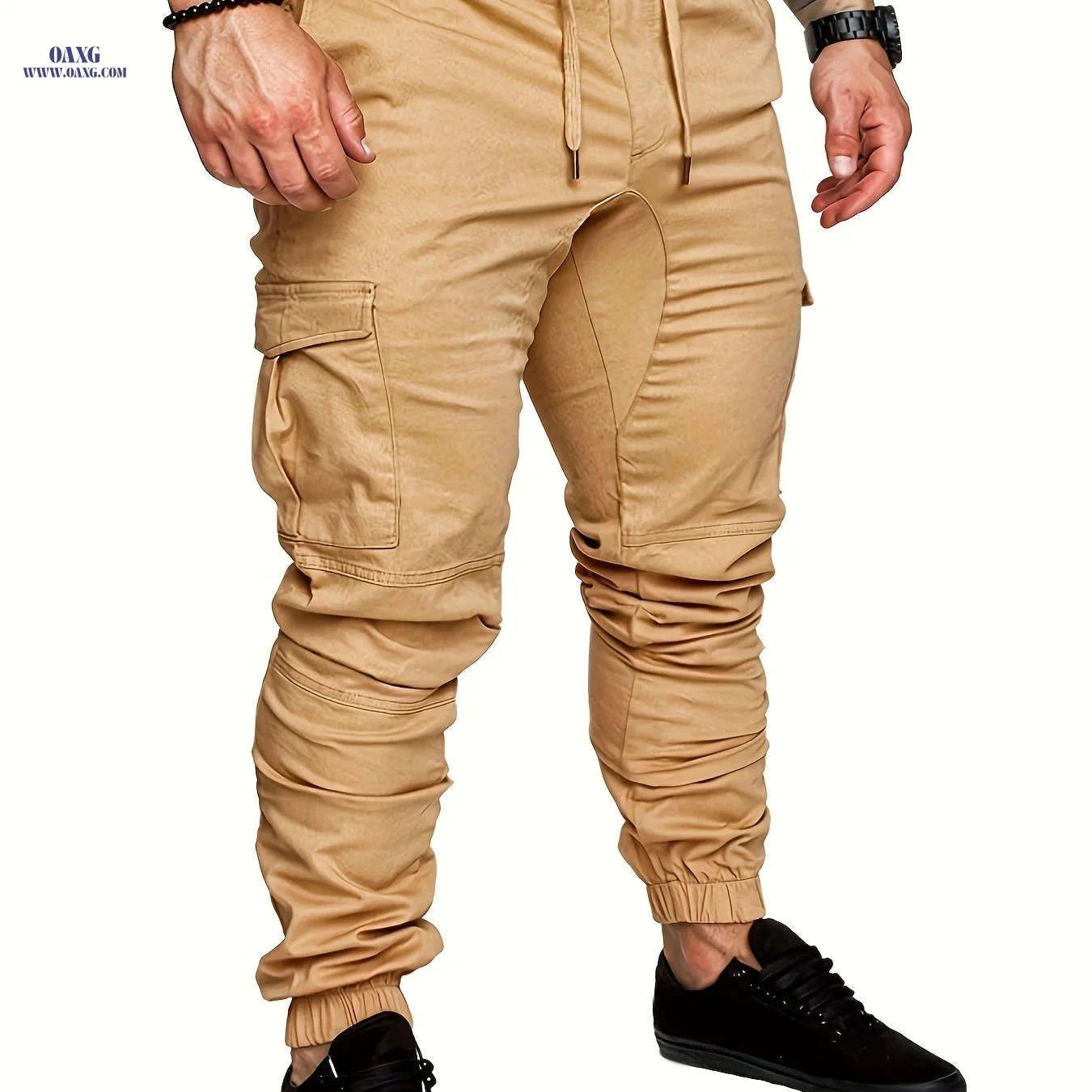 Men's Cotton Slim-Fit Cargo Pants - Breathable, Durable Drawstring Design   OAXG Black / FR S