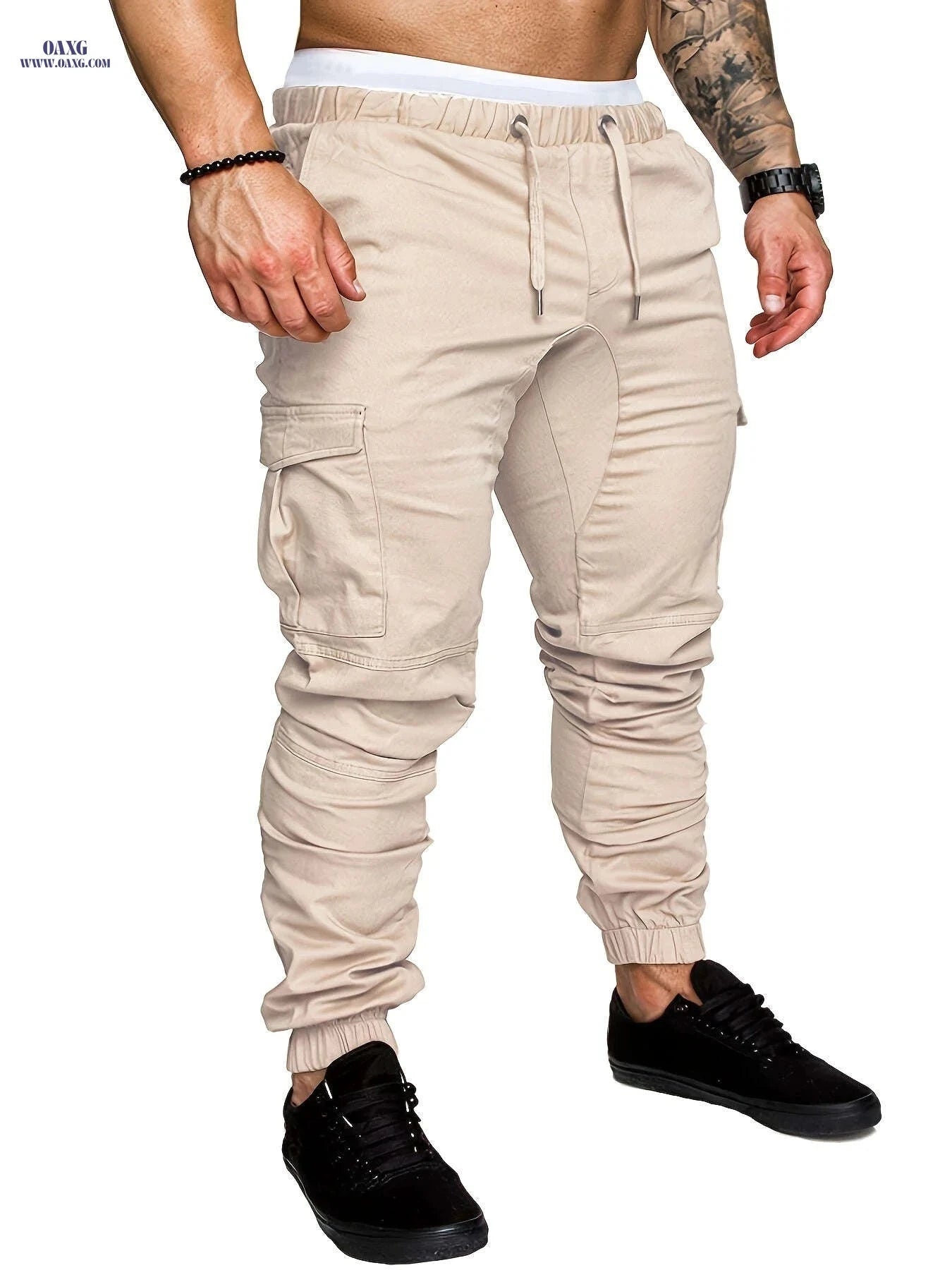 Men's Cotton Slim-Fit Cargo Pants - Breathable, Durable Drawstring Design   OAXG Black / FR S
