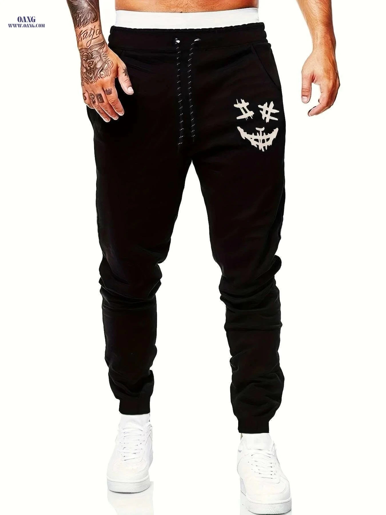 Men's Creepy Face Print Drawstring Joggers - Casual Loose Fit Pant   OAXG 