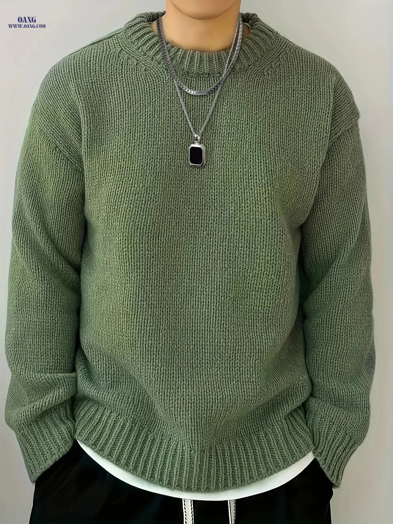 Men's Crew Neck Fashion Sweater - Stylish Casual Fall/Winter Knit   OAXG Graphite Color / FR M