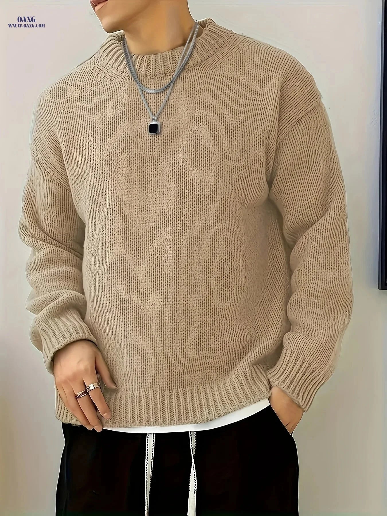 Men's Crew Neck Fashion Sweater - Stylish Casual Fall/Winter Knit   OAXG Graphite Color / FR M