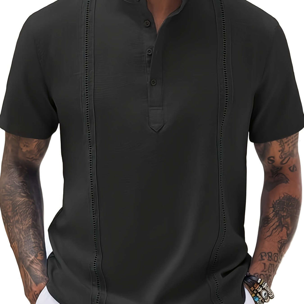 Men's Cuban Vintage Linen Henley Shirt - Casual Summer Style   OAXG 