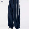Men's Cuffed Casual Pants - Drawstring, Black/White Stripe Design   OAXG Blue / FR M