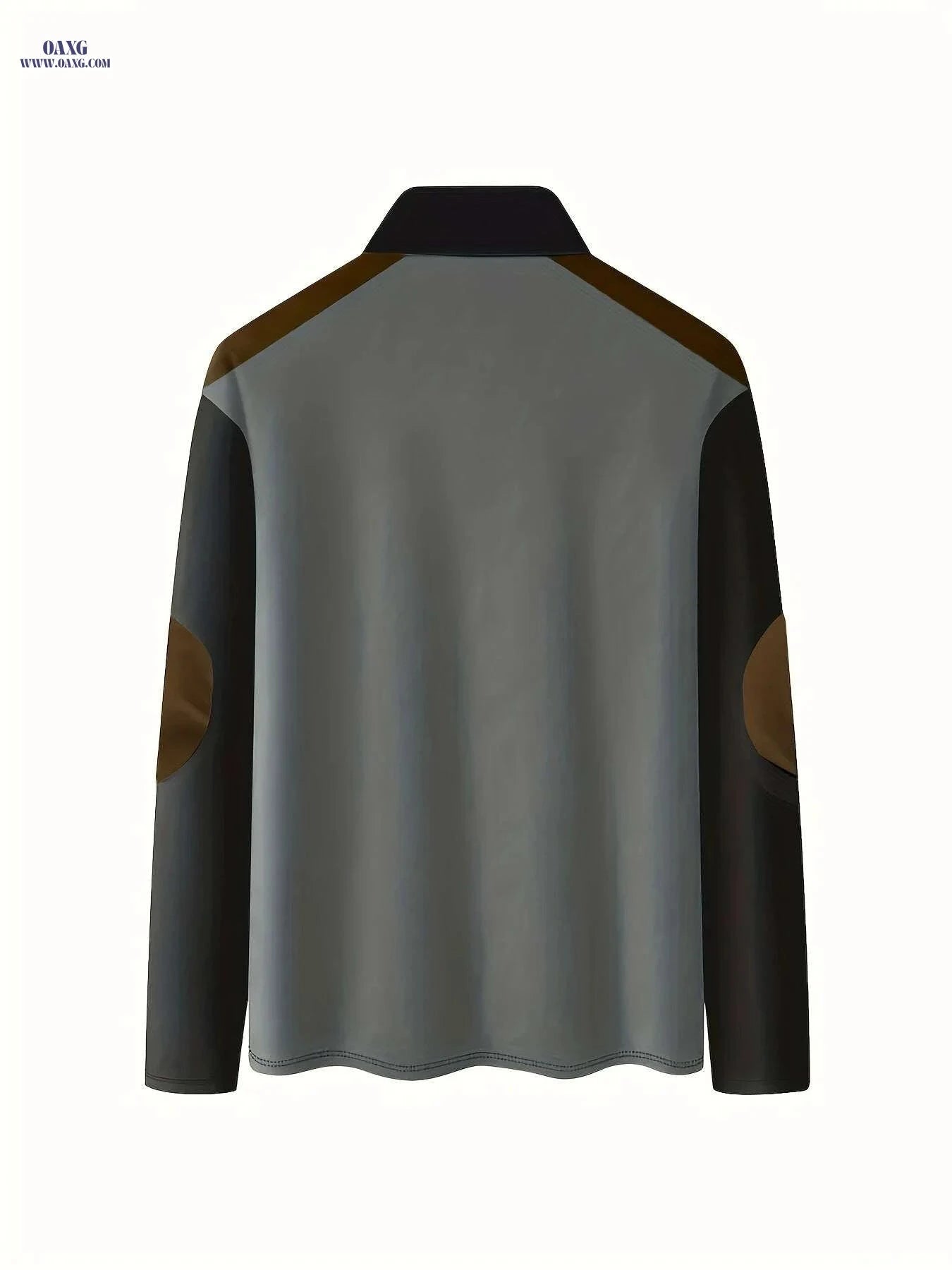 Men's Deer Print Golf Shirt - Casual Long Sleeve, Two-Tone Color   OAXG Rust / M