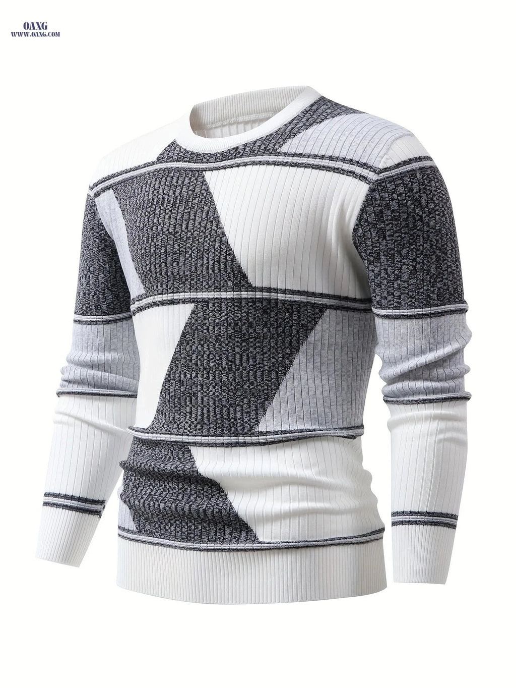 Men's Diamond Color-Block Knit Pullover Sweater - Casual Fall Style   OAXG White / FR S