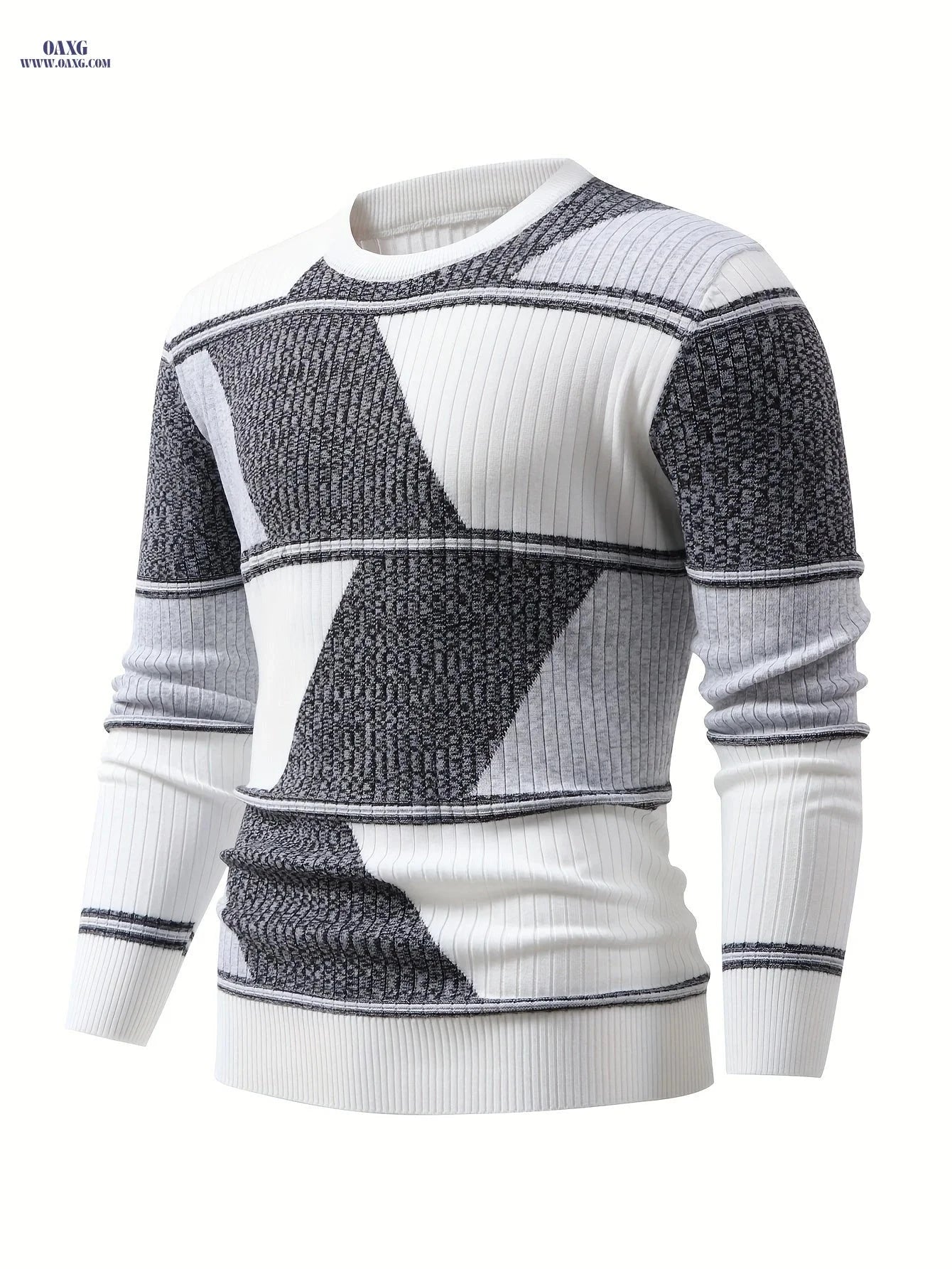 Men's Diamond Color-Block Knit Pullover Sweater - Casual Fall Style   OAXG White / FR S