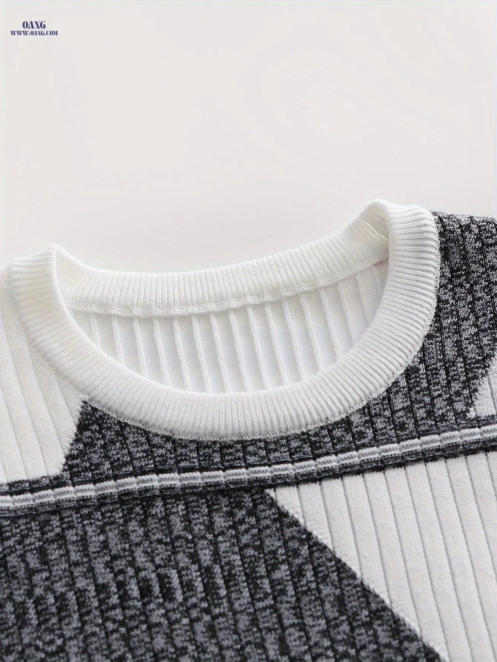 Men's Diamond Color-Block Knit Pullover Sweater - Casual Fall Style   OAXG White / FR S